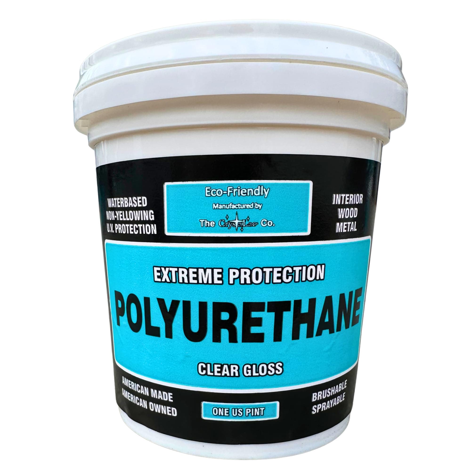 Crystalac Extreme Protection Water Based Polyurethane (Clear Gloss, 16oz Pint): Self Leveling, Non Yellowing, Brush or Spray, UV Protection, Low Odor, Water Clean Up, Durable & Scratch Resistant.