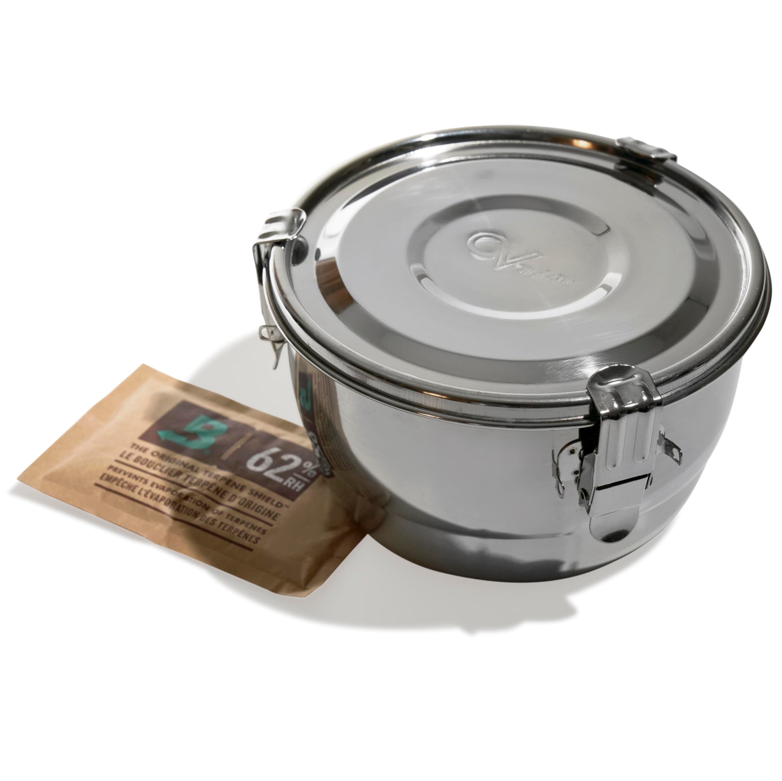CVAULT | 1/4 lb Container | Air Tight & Light Resistant | Food Grade Stainless Steel | Includes 62% RH humidity pack