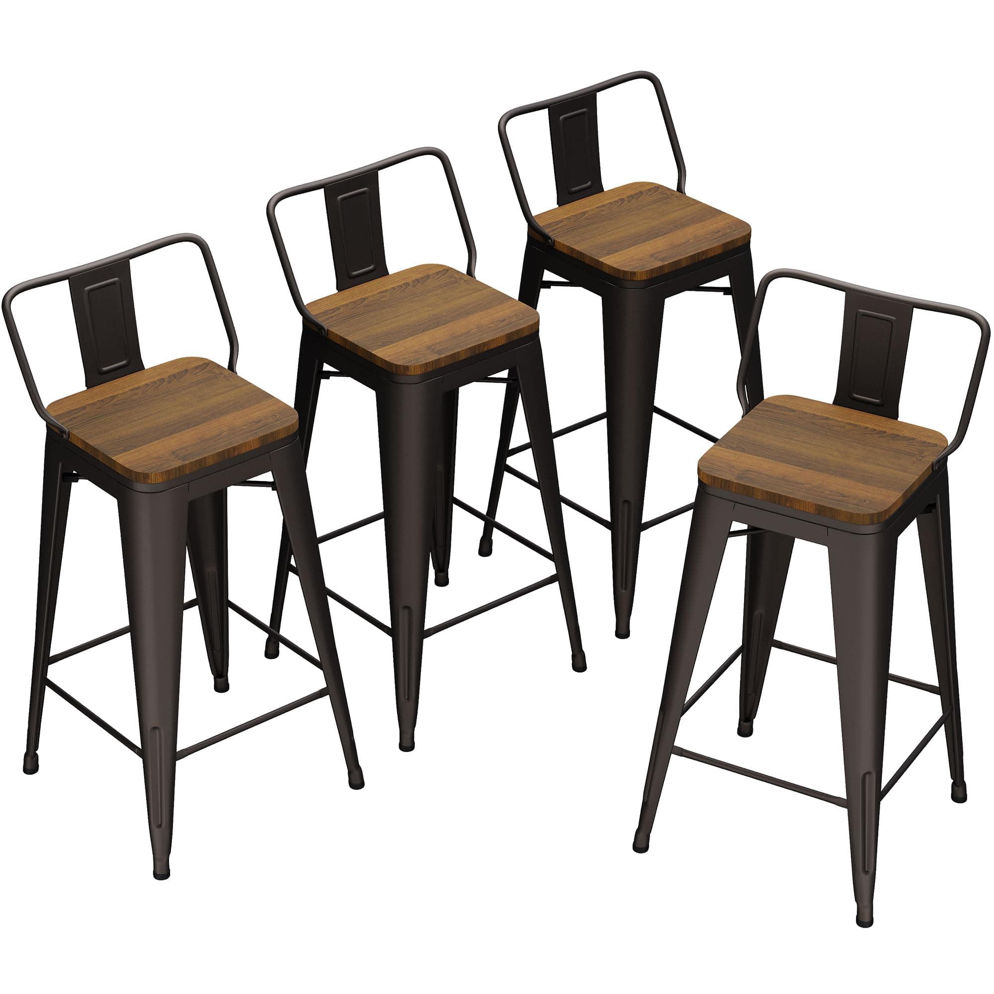 Bar Stools Counter Height Stools Industrial Style Metal Barstools with Backrests and Wooden Seats Set of 4 (26 Inch, Rusty with Wooden Seats)
