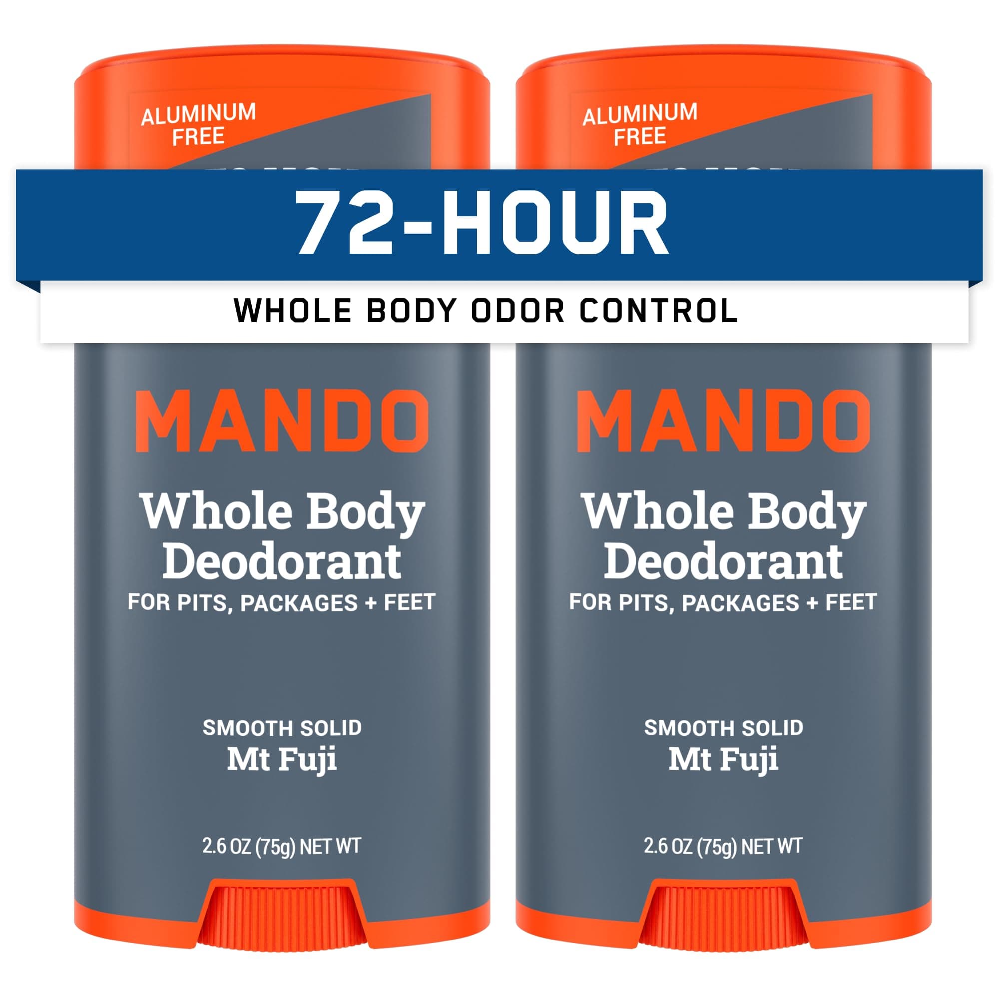 Mando Whole Body Deodorant For Men - Smooth Solid Stick - 72 Hour Odor Control - Aluminum Free, Baking Soda Free, Skin Safe - 2.6 ounce (Pack of 2) - Mt Fuji (New Version)