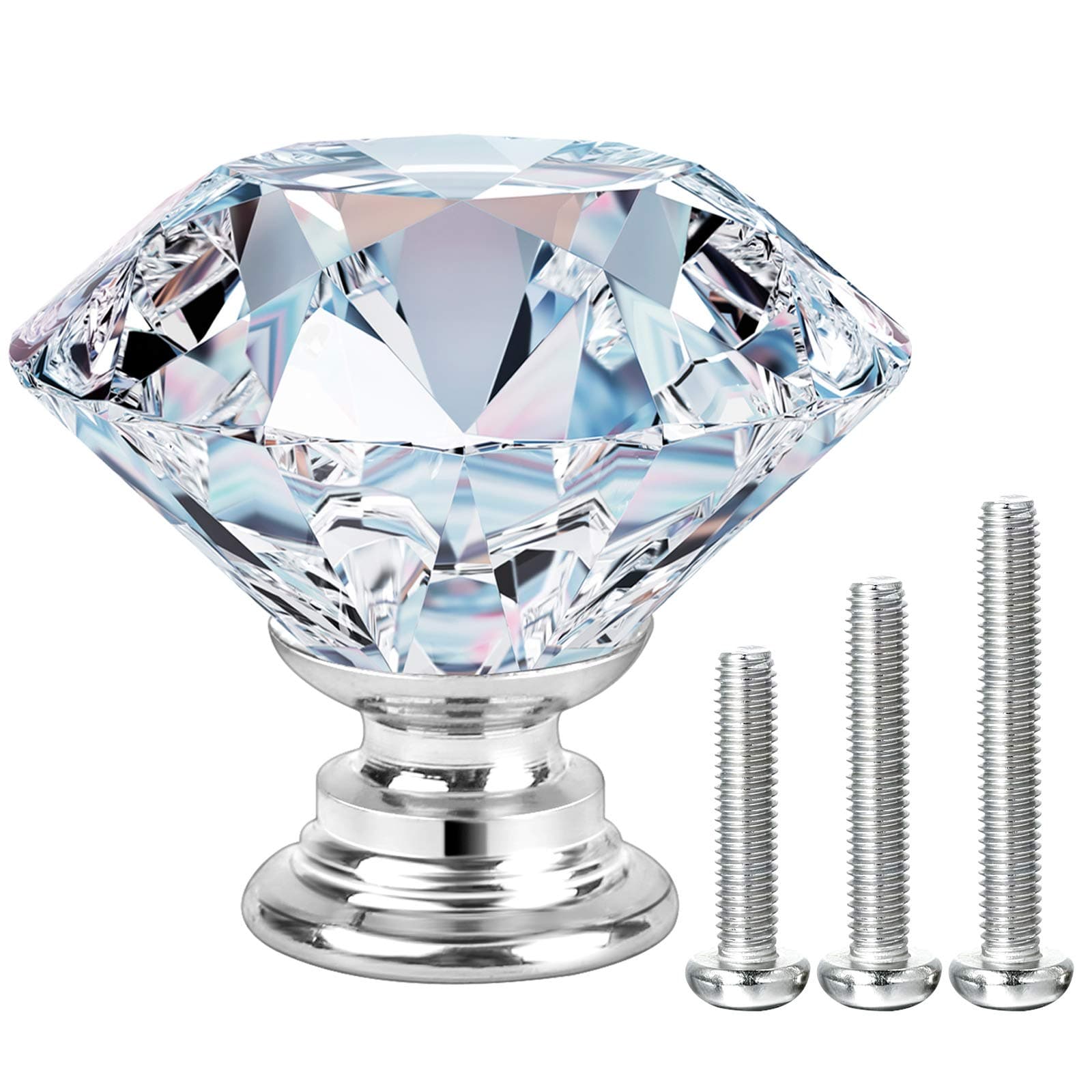 MOSTFUN 15Pack 30mm Crystal Glass Door Cabinet Knobs Diamond Cut Drawer Handles for Cupboards Wardrobes Drawers Home Decoration with 3 Lengths of Screws (Silver)