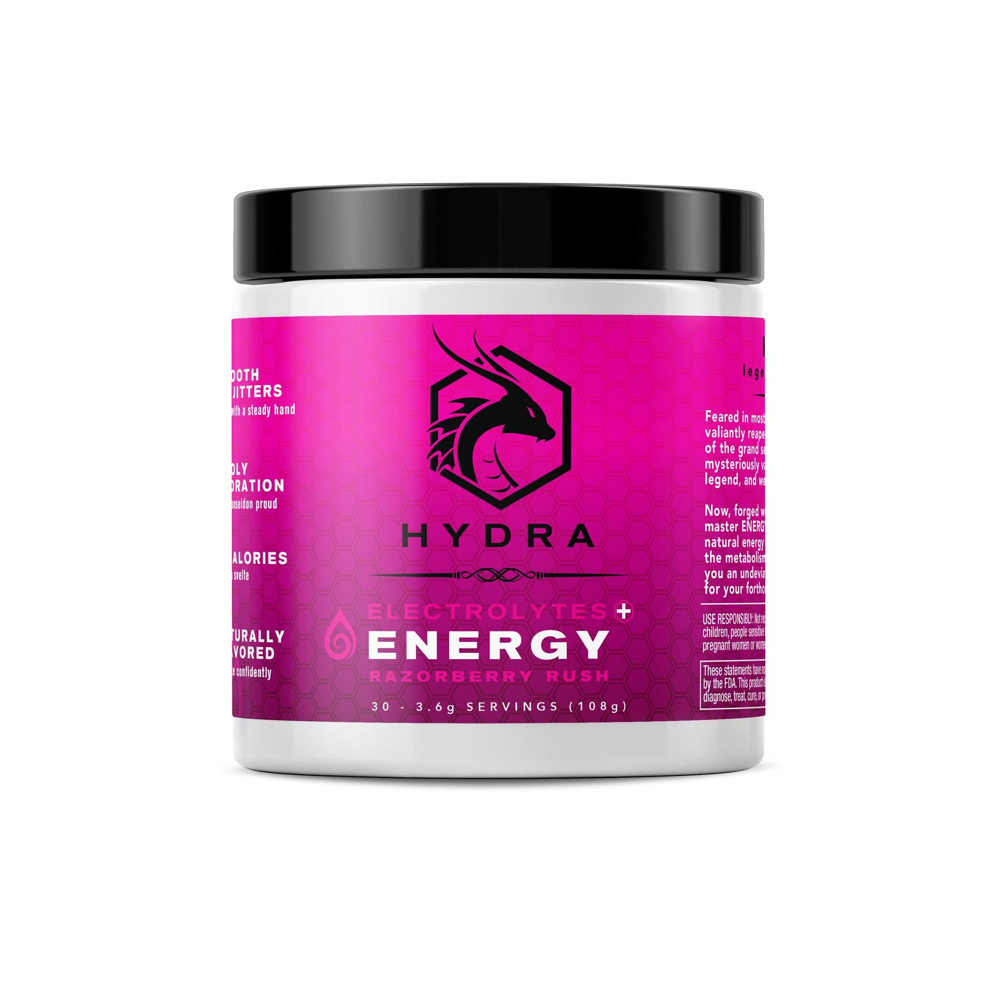 Hydra Energy + Electrolytes Drink Mix, Raspberry, 30 Servings, (20 Ounce Servings). One Canister Makes 600 Ounces of Delightful Energy!