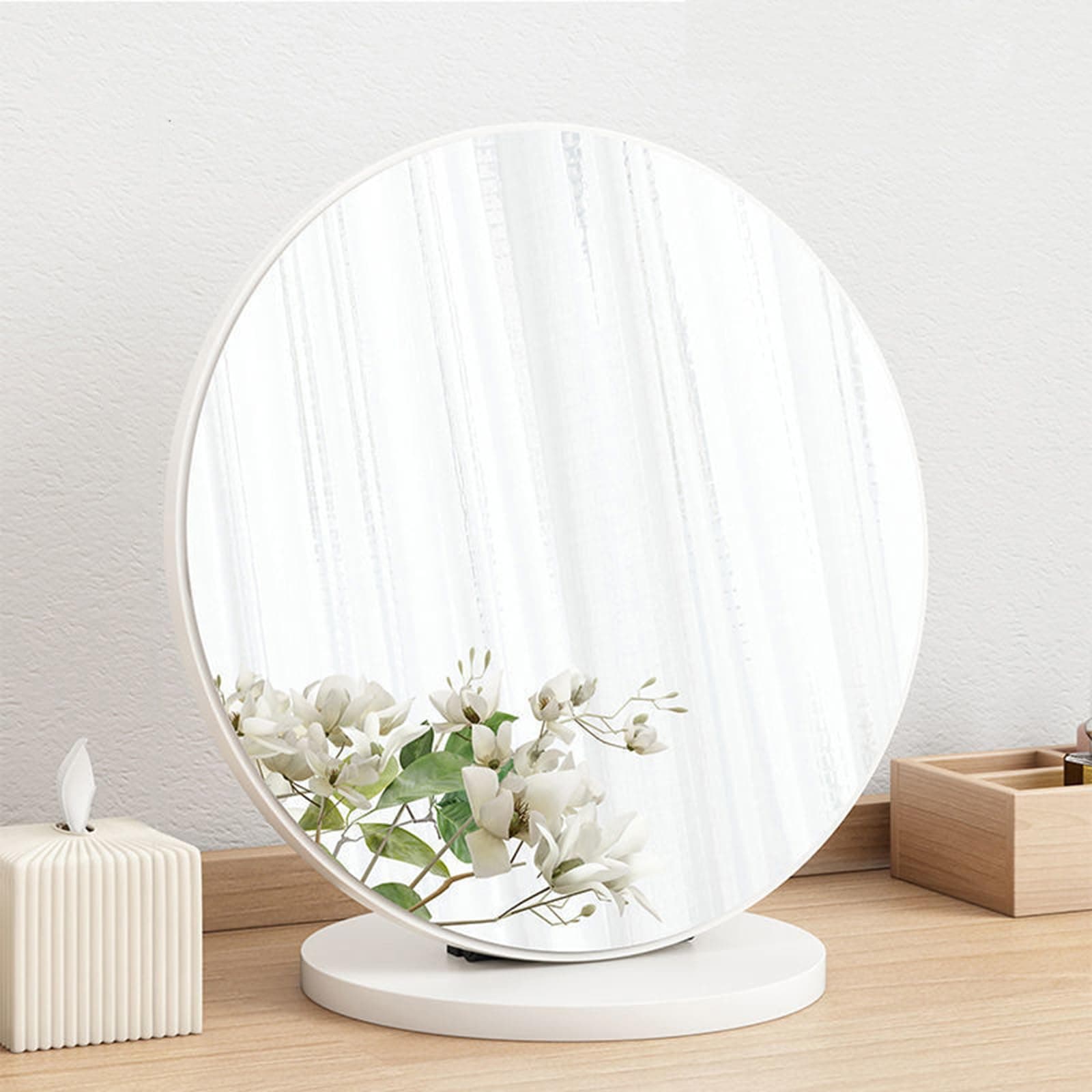 Wooden Makeup Mirror, 90° Adjustable Tabletop Vanity Mirror - High-Definition Desk Mirror, Round Dressing Table Mirror - Portable & Removable - Perfect for Makeup, Bedroom & Travel