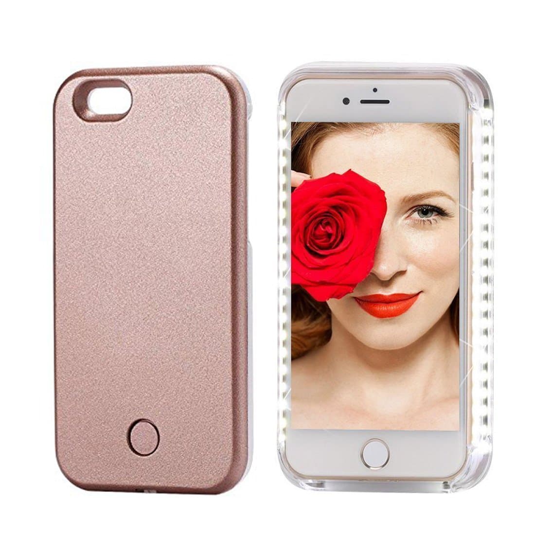 LED Light Up Selfie Phone Case Cover for iPhone 7 (4.7 inchs) Great Selfies At Night-Cell Phone Case With LED - Bright Illuminated Back Cover Protecting Cover Against Scratches and Bumps (Rose Gold)