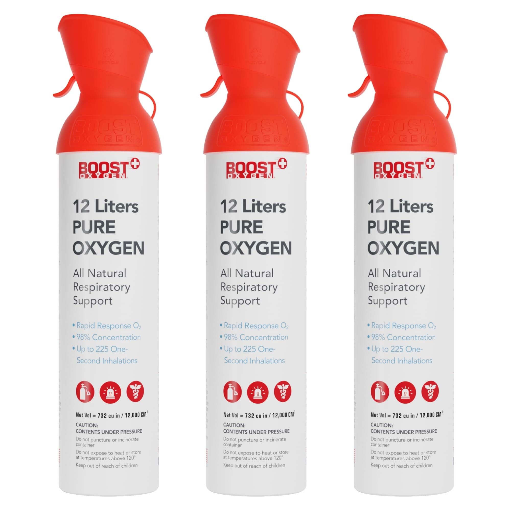 Boost Oxygen Extra-Large Rapid Response 12L Canister | Respiratory Support for Aerobic Recovery, Altitude, Performance & Health (3 Pack)
