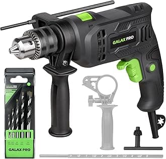GALAX PRO - 4.5 Amp Corded Hammer Drill, 0-3000 RPM, 5 Pieces, Hammer and Drill, 2 Functions in 1 with 12 Variable Speed, Metal Chuck with 1/2" Wrench, Handle