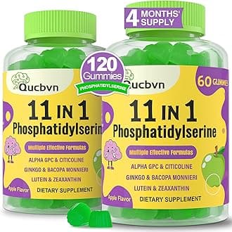 (2 Packs) Phosphatidylserine 600mg Gummies, Brain Supplement for Memory, Focus and Concentration - Phosphatidylserine Memory Supplement with Alpha GPC, B6 & B12 for Brain and Cognitive, 120 Gummies