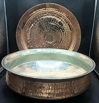 jewellary hub Heavy Gauge Copper Lagan Handi | Hammered Kalai Chicken Biryani Pot | Cooking Pot | Sipri Utensils with Lid (Copper, 10 Liter)