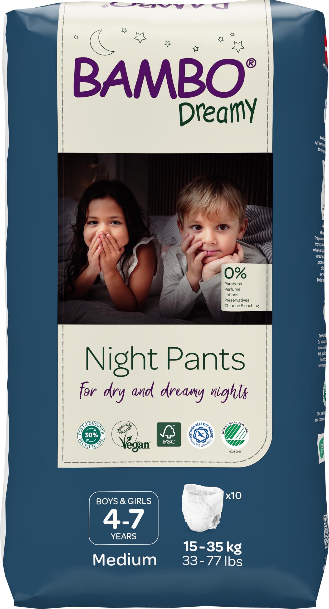 Premium Dreamy Night Pants, Pull Up Pants, Eco-Labeled Night Time Diapers, Secure, Comfortable, Skin Friendly : Children Aged 4-7 Years, 10 Count