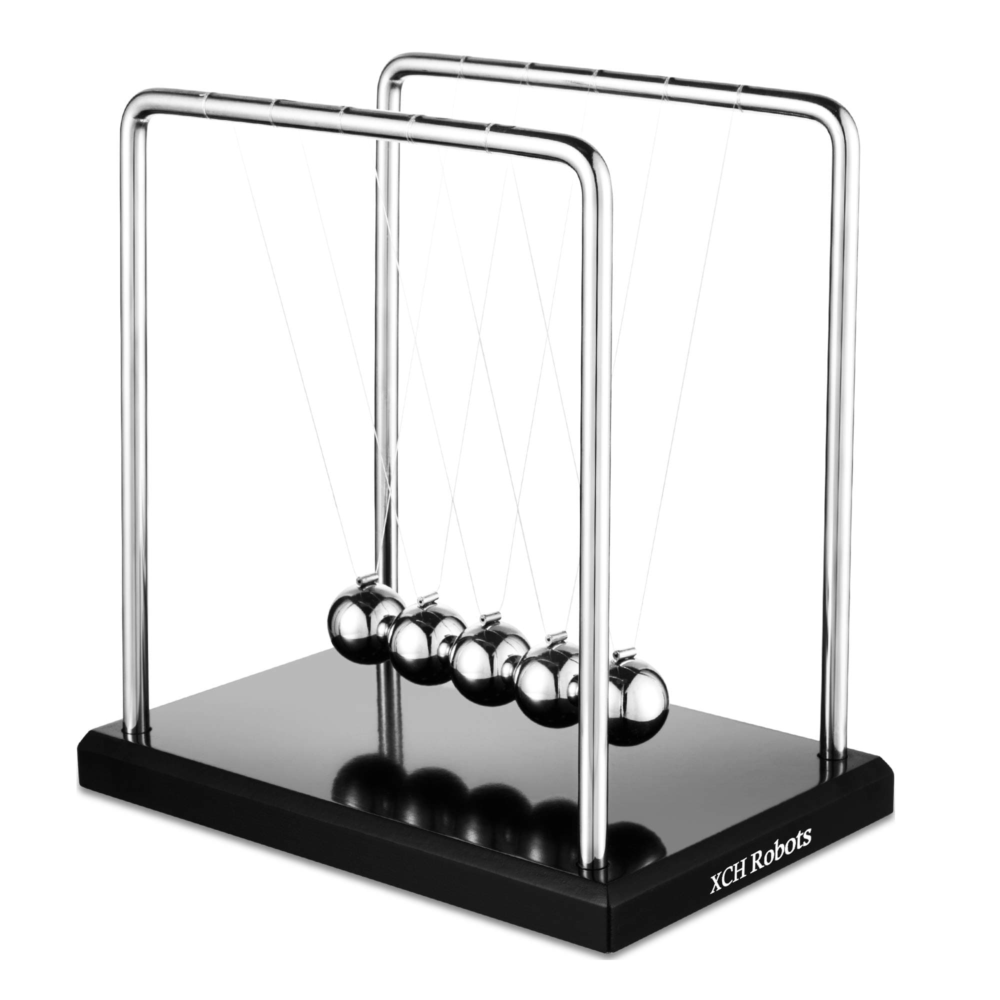XCH Robots Newtons Cradle, 5 Pendulum Balls, Big Newtons Cradle Balance, Metal Balls for Office Toys, Physics Toys, Teacher Toys, Steel Ball Toy, Metal Ball Pendulum, Black Wooden