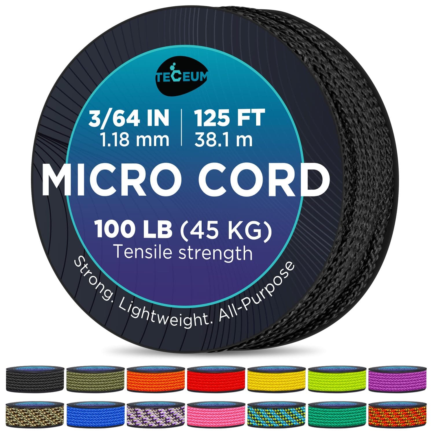 TECEUM Micro Paracord – 1.18 mm X 125 ft – Micro Utility Cord – Thin Braided Paracord Rope – Best for Crafting, DIY Projects, Fishing, Camping – Wind Chime Replacement – Survival Strong String