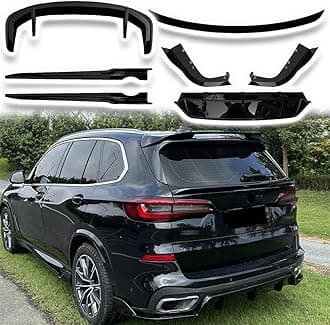 Rear Trunk Window Roof Top Spoiler Wing+Side Skirts+Rear Bumper Diffuser Lip+ Tail Mid Rear Middle Spoiler Boot Wing Lip Compatible with BMW X5 G05 LCI M Sport 2023+ Auto Body Kits (Glossy Black)