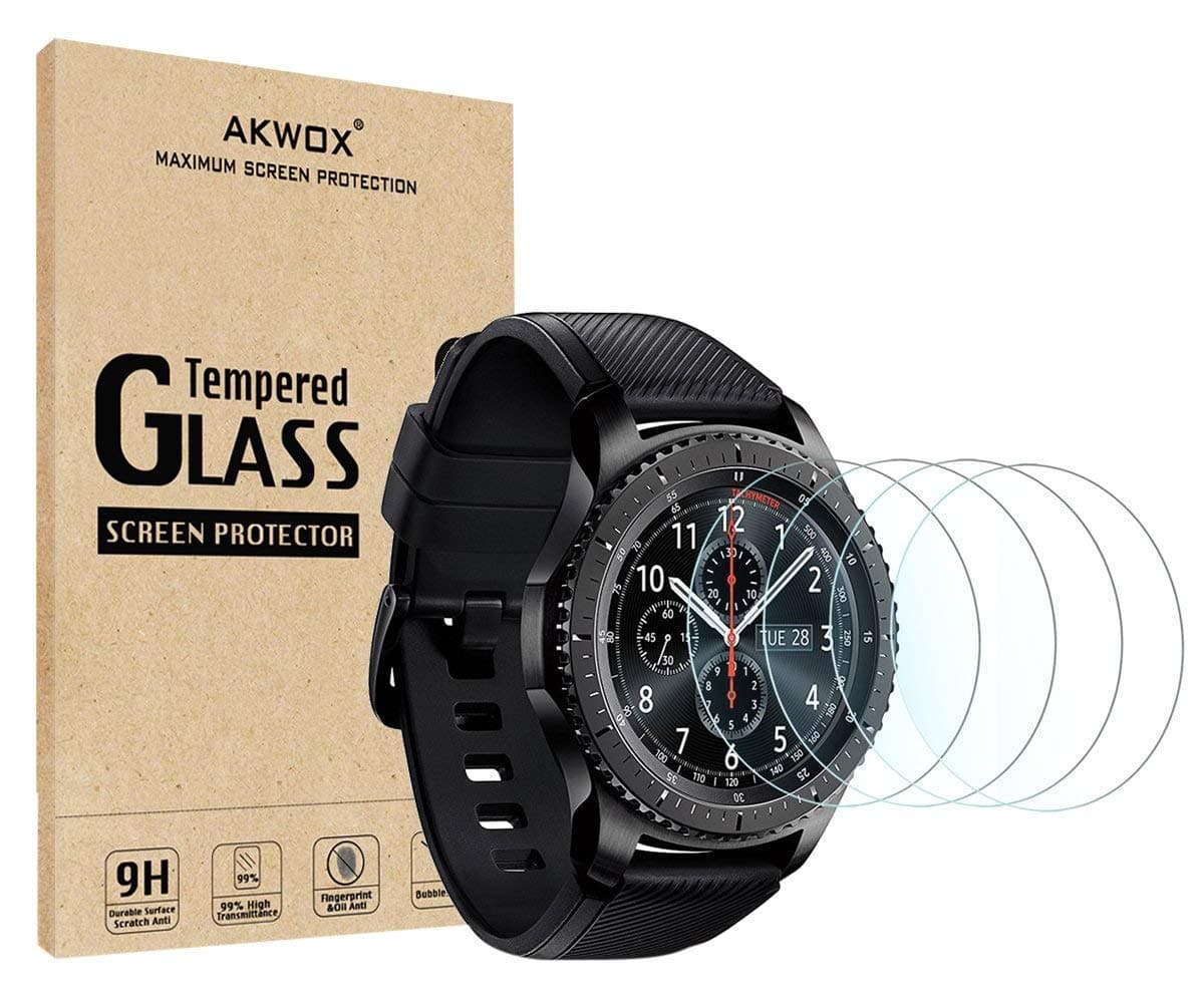 (Pack of 4) Screen Protector for Samsung Gear S3 Frontier/Classic, Akwox [Tempered Glass] [Explosion-proof] [0.3mm/2.5D] Tempered Glass Protector for Gear S3 Smartwatch 1.3 Inch
