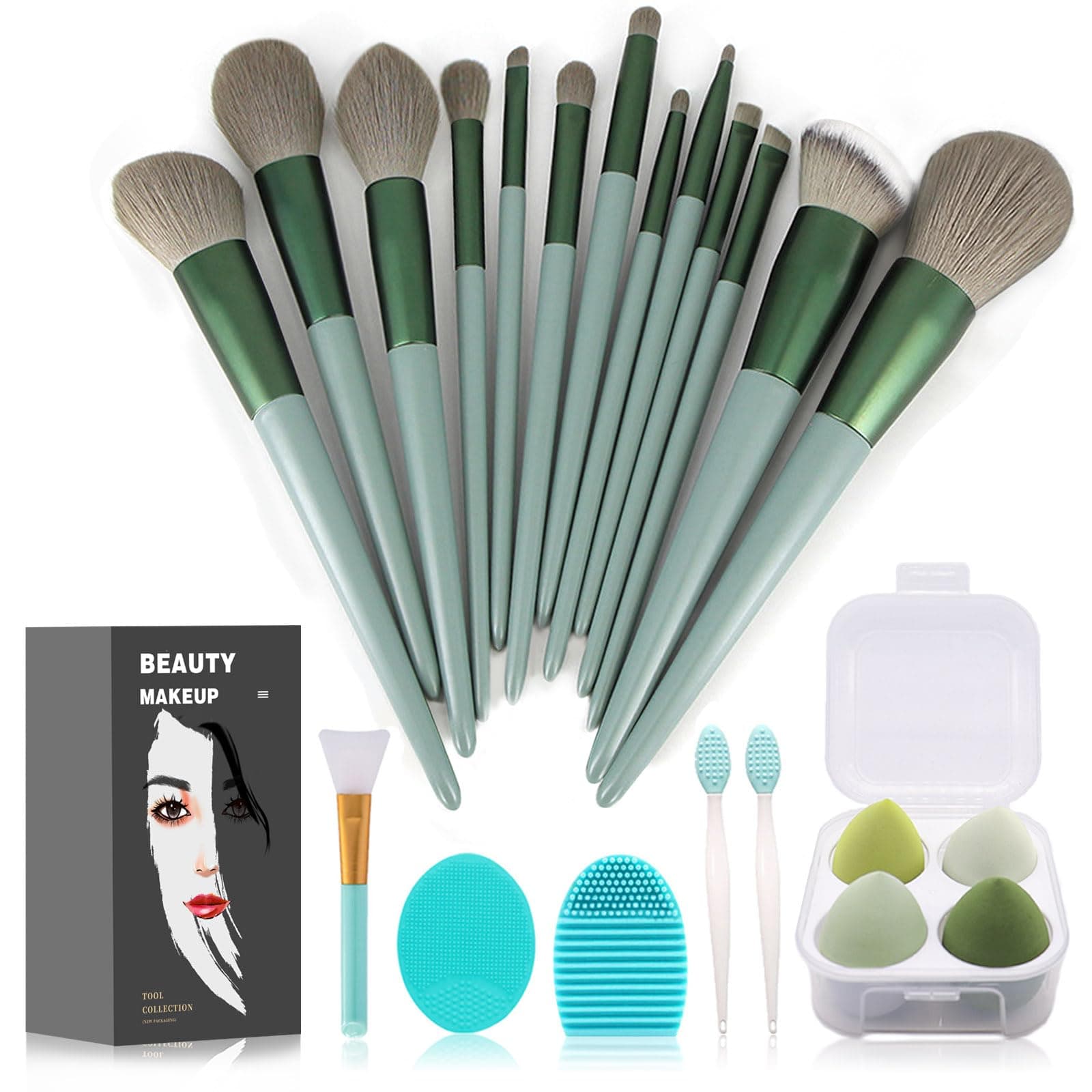Koccido Makeup Brushes 22 Pcs Makeup Kit,Foundation Brush Eyeshadow Brush Make up Brushes Set (Green, 22 Piece Set Large)