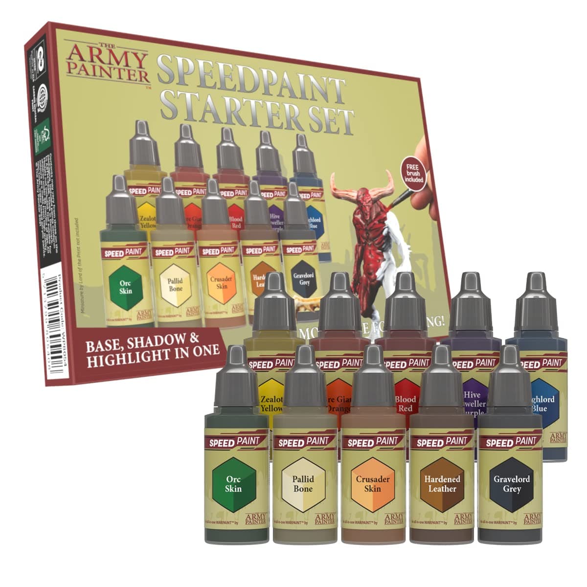 The Army Painter Speedpaint Starter Set - 10x18ml Speed Model Paint Kit Pre Loaded with Mixing Balls and 1 Brush- Base, Shadow and Highlight in One Miniature and Model Paint Set for Plastic Models…