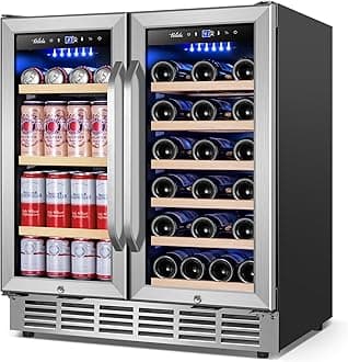 Wine and Beverage Refrigerator 30 Inch, Upgrade Dual Zone Wine Cooler, 30'' Wine beverage Fridge Built in or Freestanding Under Counter Large Capacity Glass Door Advanced Cooling System