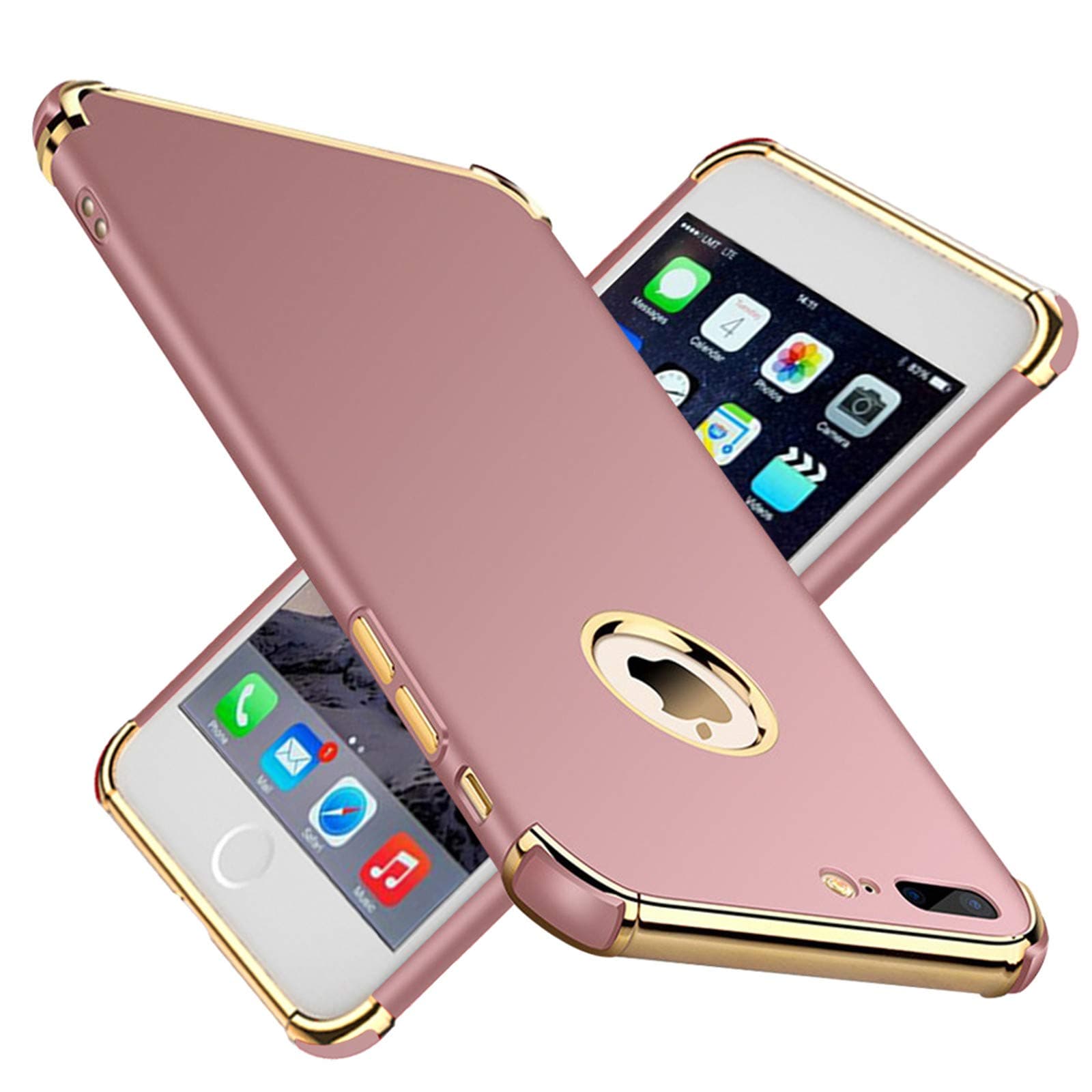 iPhone 7 Plus/iPhone 8 Plus Case 3 in 1 Anti-Scratch Anti-Fingerprint Shockproof Electroplate Frame Strong Magnetic Adsorption with Non Slip Coated Chengming Case(5.5 inch)(Rose Gold)