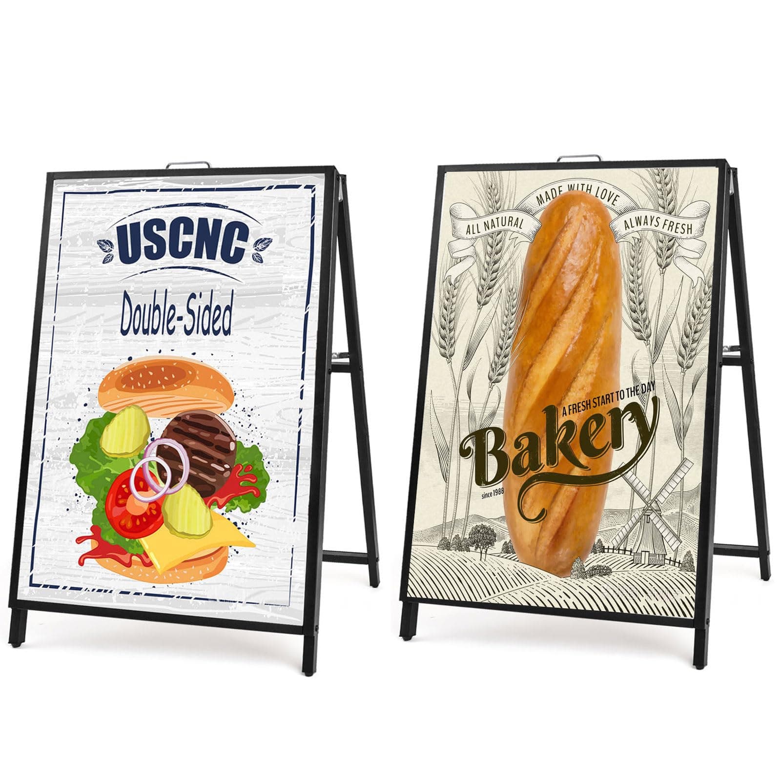 - USCNC 2 Pack Heavy Duty A-Frame Sidewalk Sign 24 x 36 Inch, Portable Double-Sided Sandwich Board Slide-in Folding Metal Signboard (Frame only,No white board)