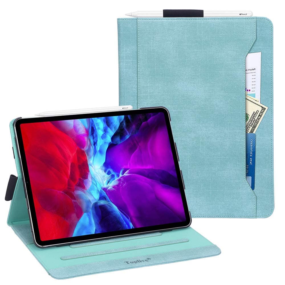 New iPad Pro 12.9 Case (2020), Toplive Stand Folio Case Cover for iPad Pro 12.9 inch 2020 with Apple Pencil Holder,Auto Sleep Wake Function and Multiple Viewing Angles, Mint Green
