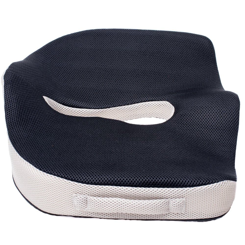 Memory Foam Non-Slip Seat Cushion w/Handle | Relieves Back, Hip, Lumbar & Hemorrhoid Pain | Plush Contoured Seat Cushion for Office Chairs, Airplane Travel, Elderly Patrons in Wheelchairs