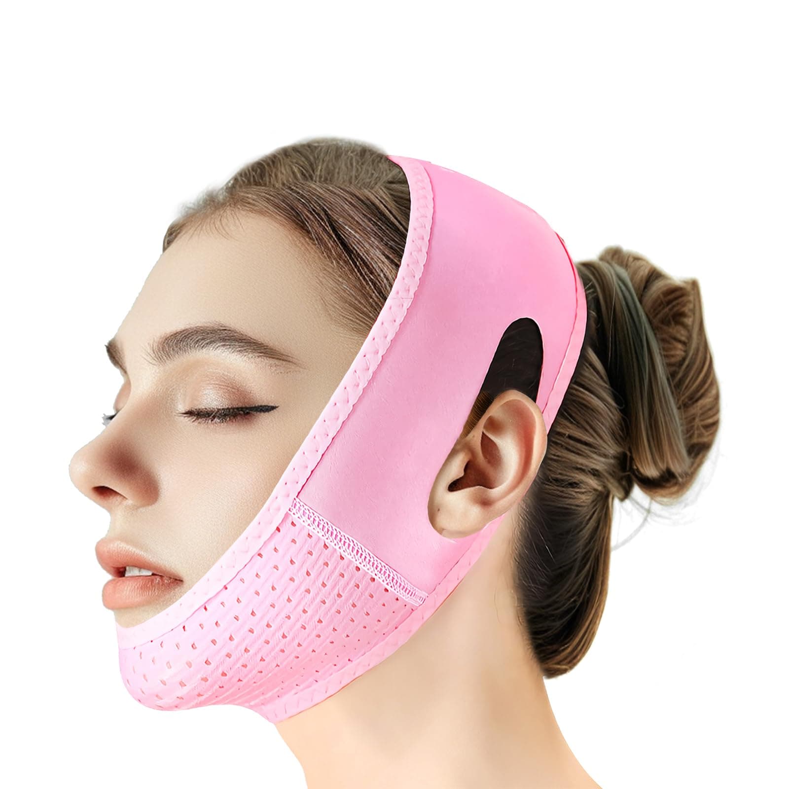 Reusable V Line Lifting Mask with Chin Strap, V Shaped Face Mask for Sagging, Jaw Exerciser (Pink)