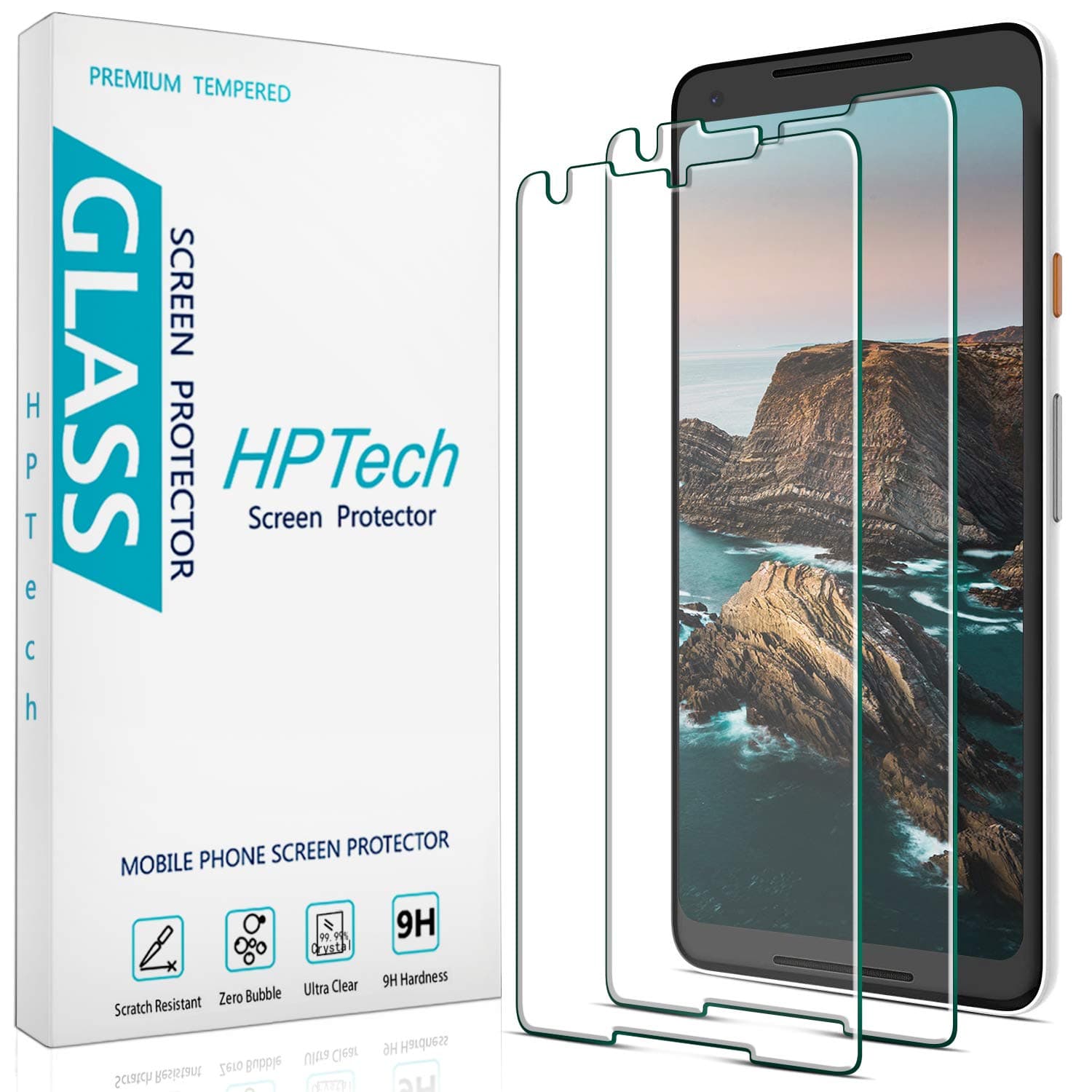 2-Pack Tempered Glass For Google Pixel 2 XL Screen Protector, Easy to Install, Bubble Free, 9H Hardness