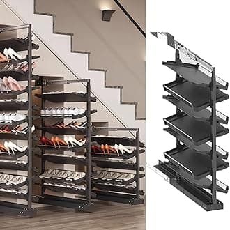 Pull-Out Shoe Rack Organizer for Closet Shoe Cabinet,Adjustable Height Retractable Metal Stackable Shoe Rack, Vertical Shelf Organizer for Small Bedroom Closet, Space Saving Storage, Black(80cm,7 Tier