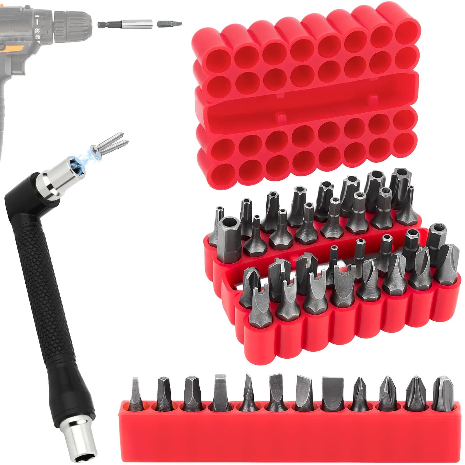 46pcs Security Bit Set with Security Torx, Square, Metric & SAE Hex, Torq, Phillips, Slotted, Triwing, Spanner – Tamper Proof Torx Bits, Comprehensive Security Screwdriver Set(Red)