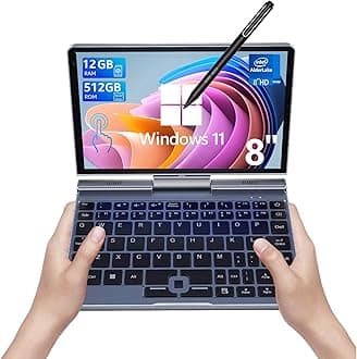 Mini Laptop, 8" HD Touchscreen Mini Computer Windows 11 Pro, Intel N100 4 Core 2-in-1 Pocket PC, 12GB LPDDR5 RAM, 512GB M.2 SSD Wi-Fi 6 | BT5.2 | 2MP Camera | G-Sensor HDMI