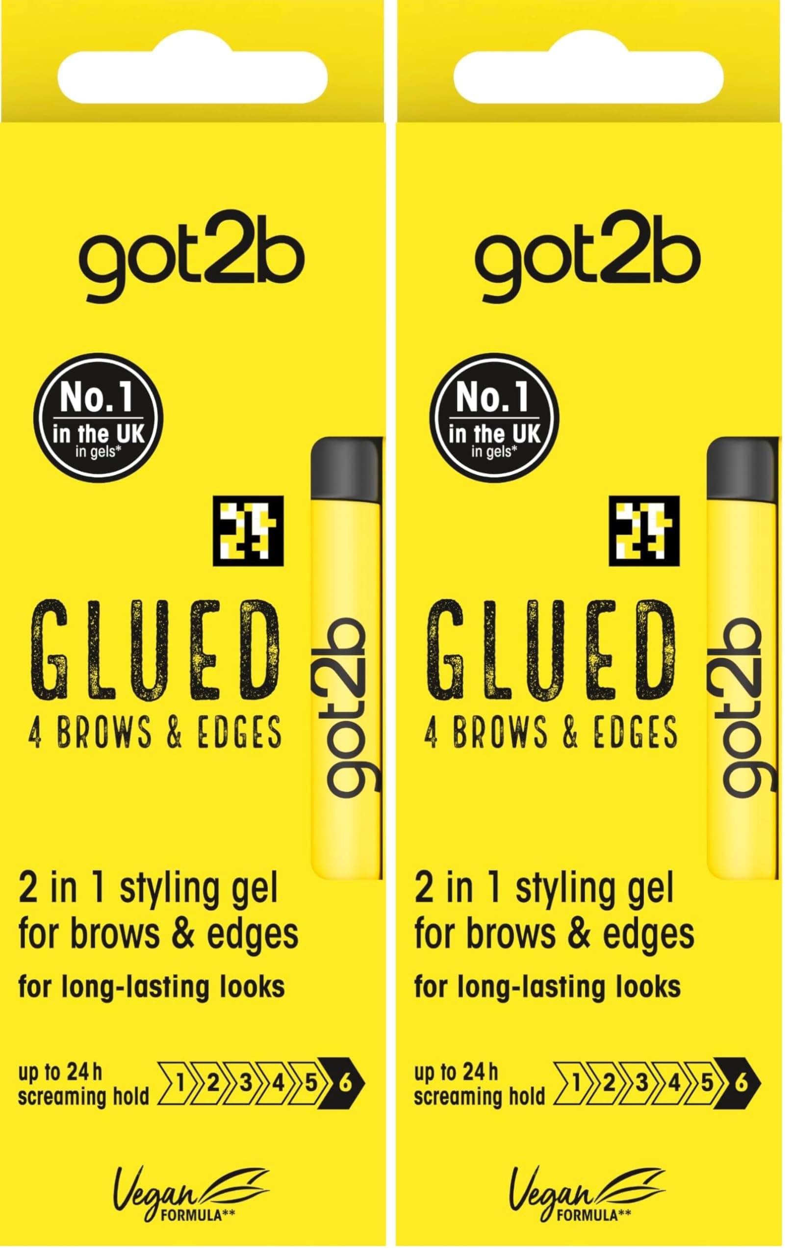 Glued for Brows & Edges 2 in 1 Wand Eyebrow Gel, 72hr Hold, No White Residue or Stickness, Vegan, Silicone Free, Alcohol Free, 16 ml (Pack of 2)