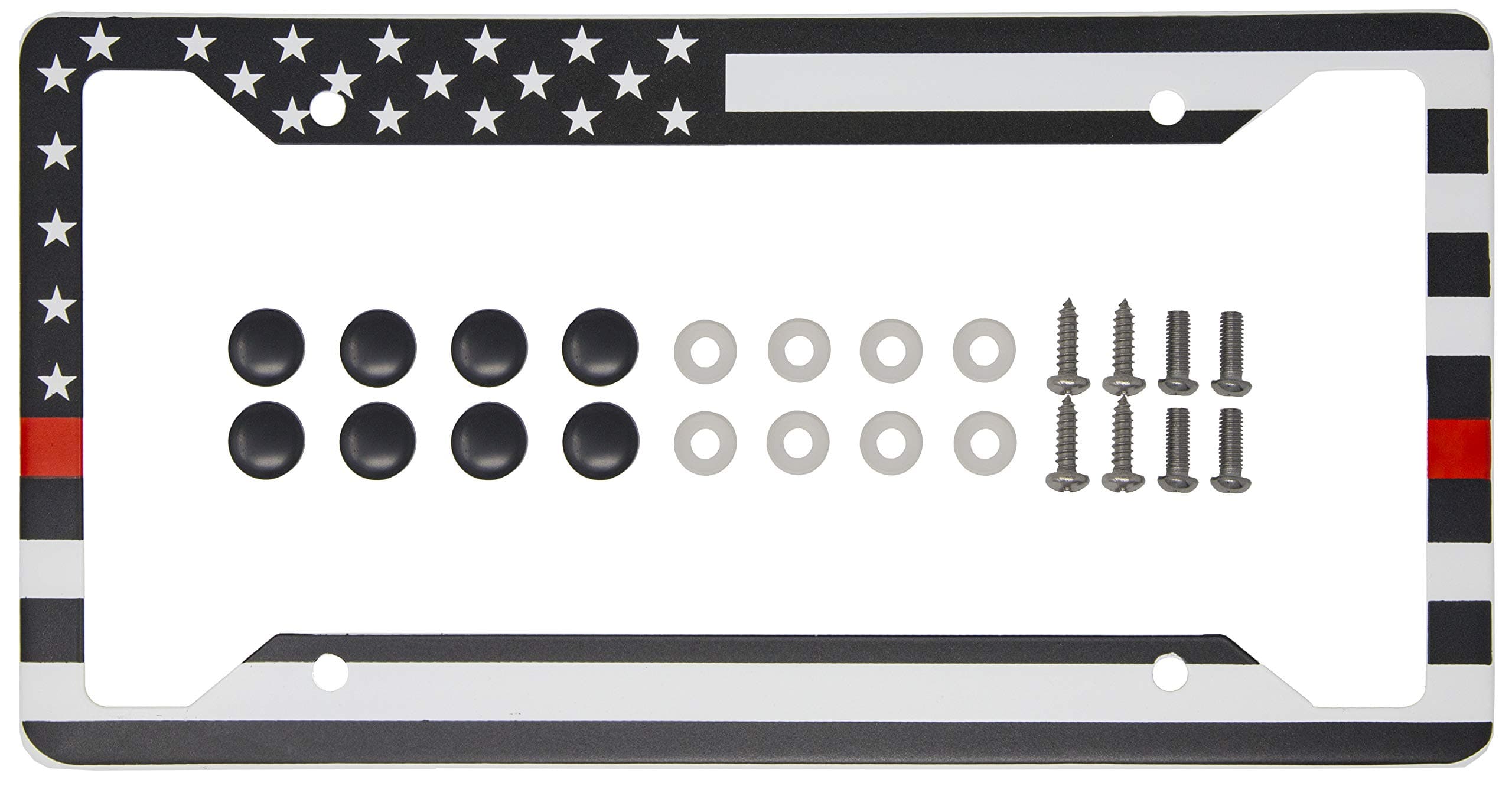 Premium License Plate Frame, Made with High Grade Aluminum (Thin Red Line - 2 Pack)