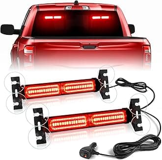 HLauto 1002L Emergency Strobe Traffic Advisor Light Bar: 40 LED Dash Safety Warning Flashing Light, Front/Rear Windshield Visor for Construction Vehicle, Tow/Plow Truck (2x10.7inch, Red)