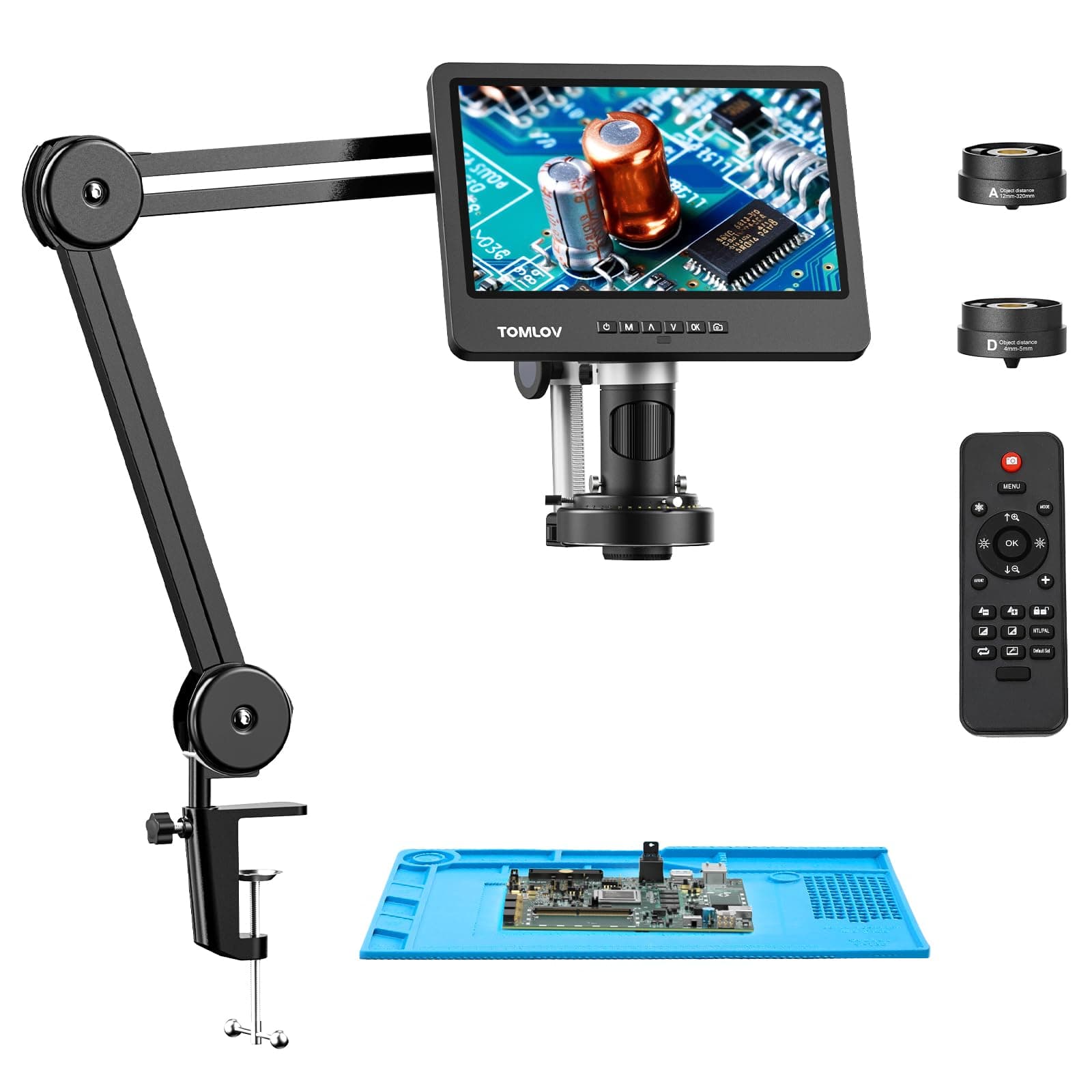 DM602 Flex Digital Soldering Microscope - 2000x Magnification, Flexible Arm, 10.1" HDMI with 3 Lens & Ring Light, Electronic Repair Mat Included, 64GB