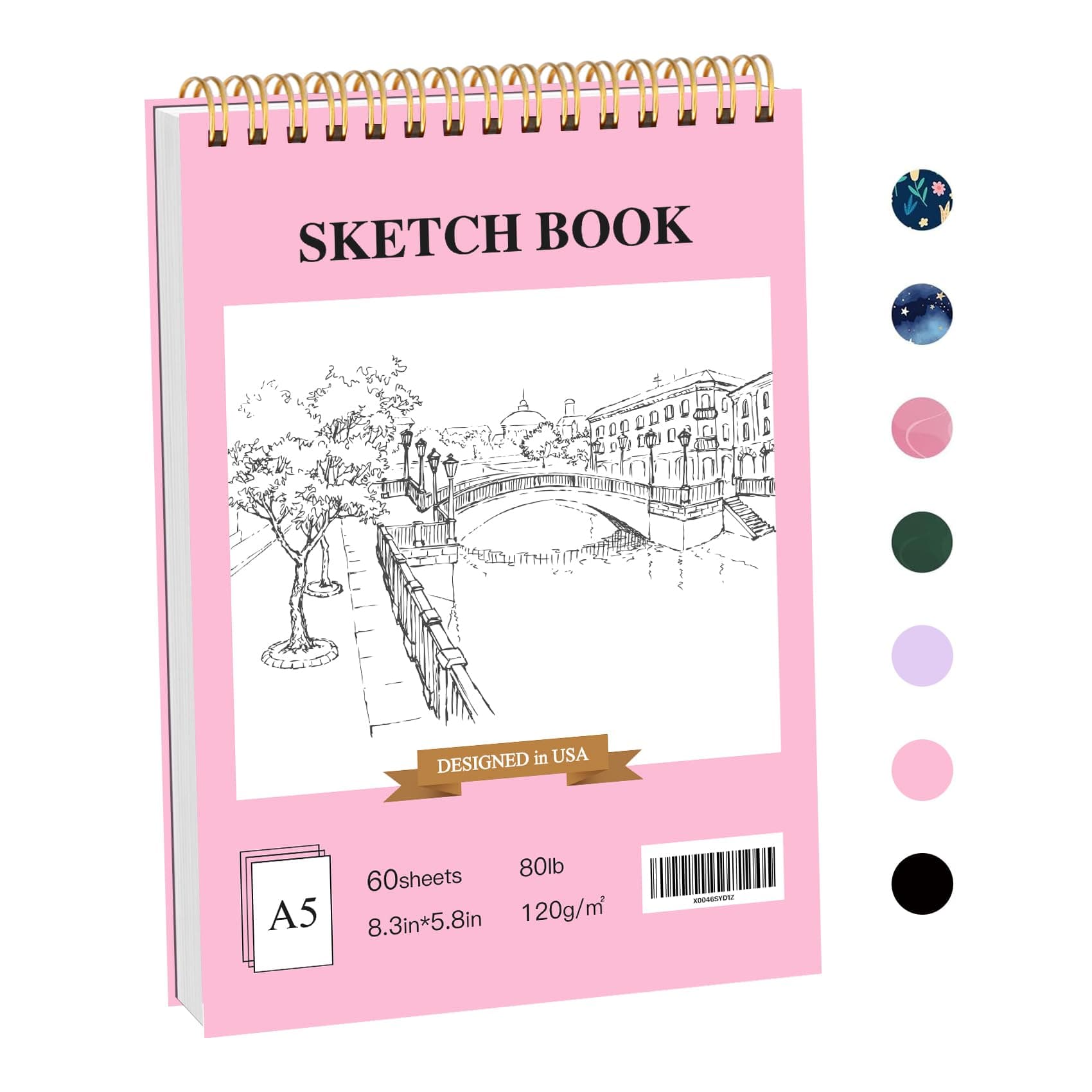 Stilip 5.5" x 8.5"Sketch Book,1-Pack 60-Sheets(80lb/120gsm),Top Spiral Bound Sketch Pad,Acid Free Art Sketchbook Artistic Drawing Pad for Beginners Artists-Light Pink