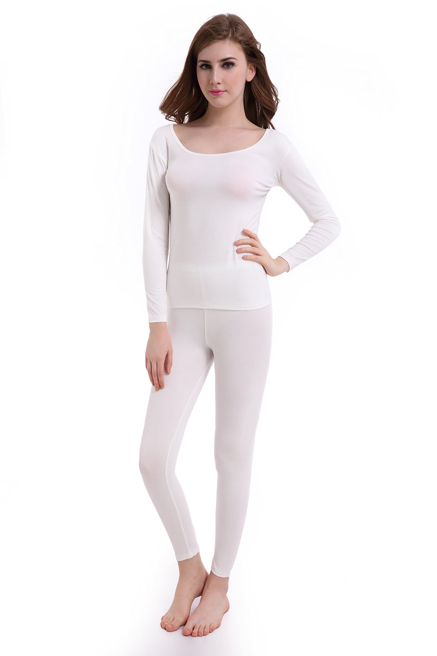 CnlanRow Womens Thermal Underwear Set Ultra Thin Crew Neck Base Layer Stretch Long Johns