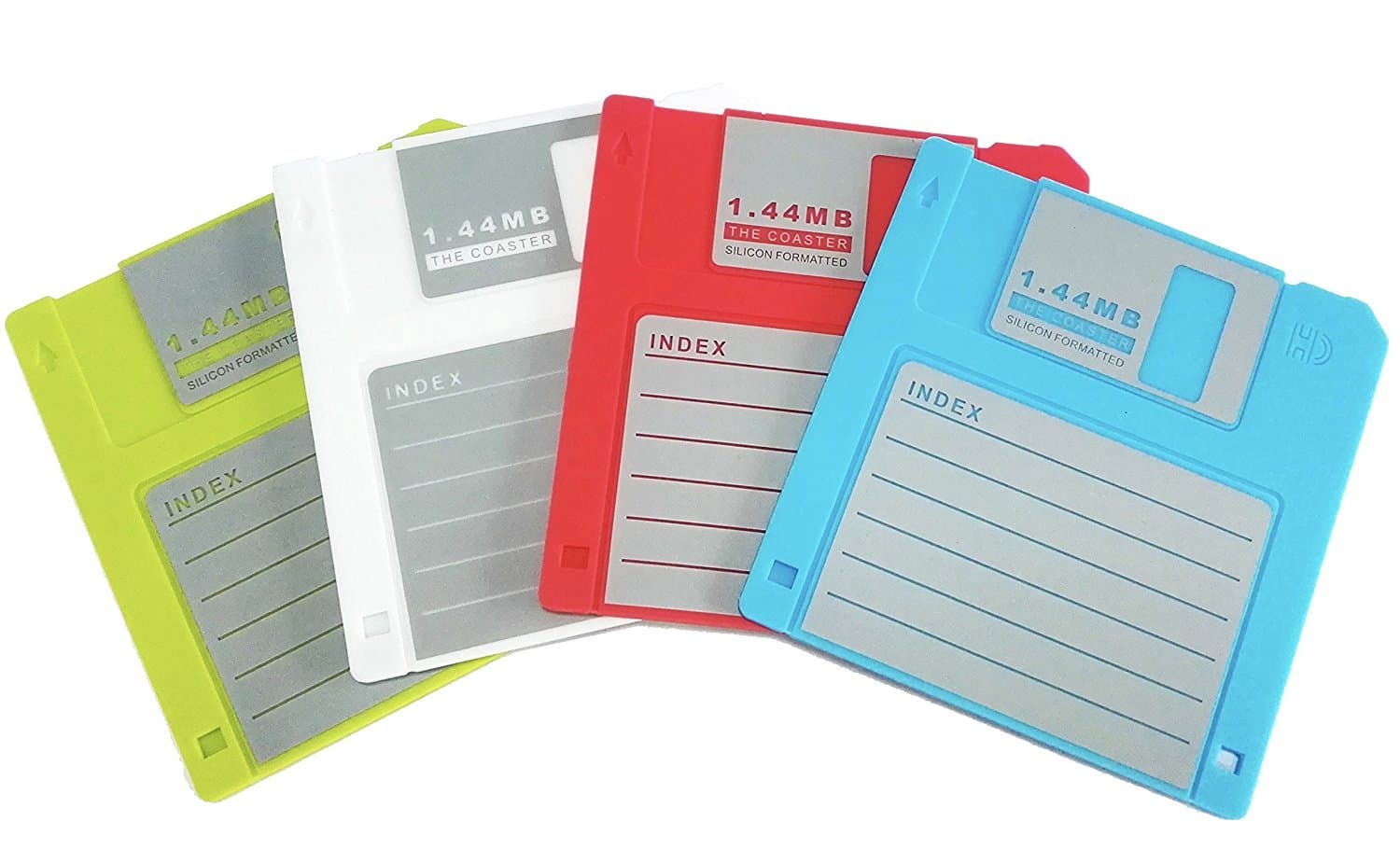 Silicone Blanked Label Retro 3.5 Inches Floppy Disk All-Weather Coasters, 4.7 X 3.6, Set of 4