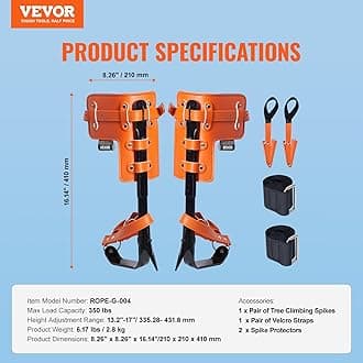 VEVOR Tree Climbing Spikes, 1 Pair Alloy Steel Climbing Spurs, 350lbs Load Capacity Tree Climbing Gear with Straps and Spike Protectors, for Climbers, Hunting, Fruit Picking