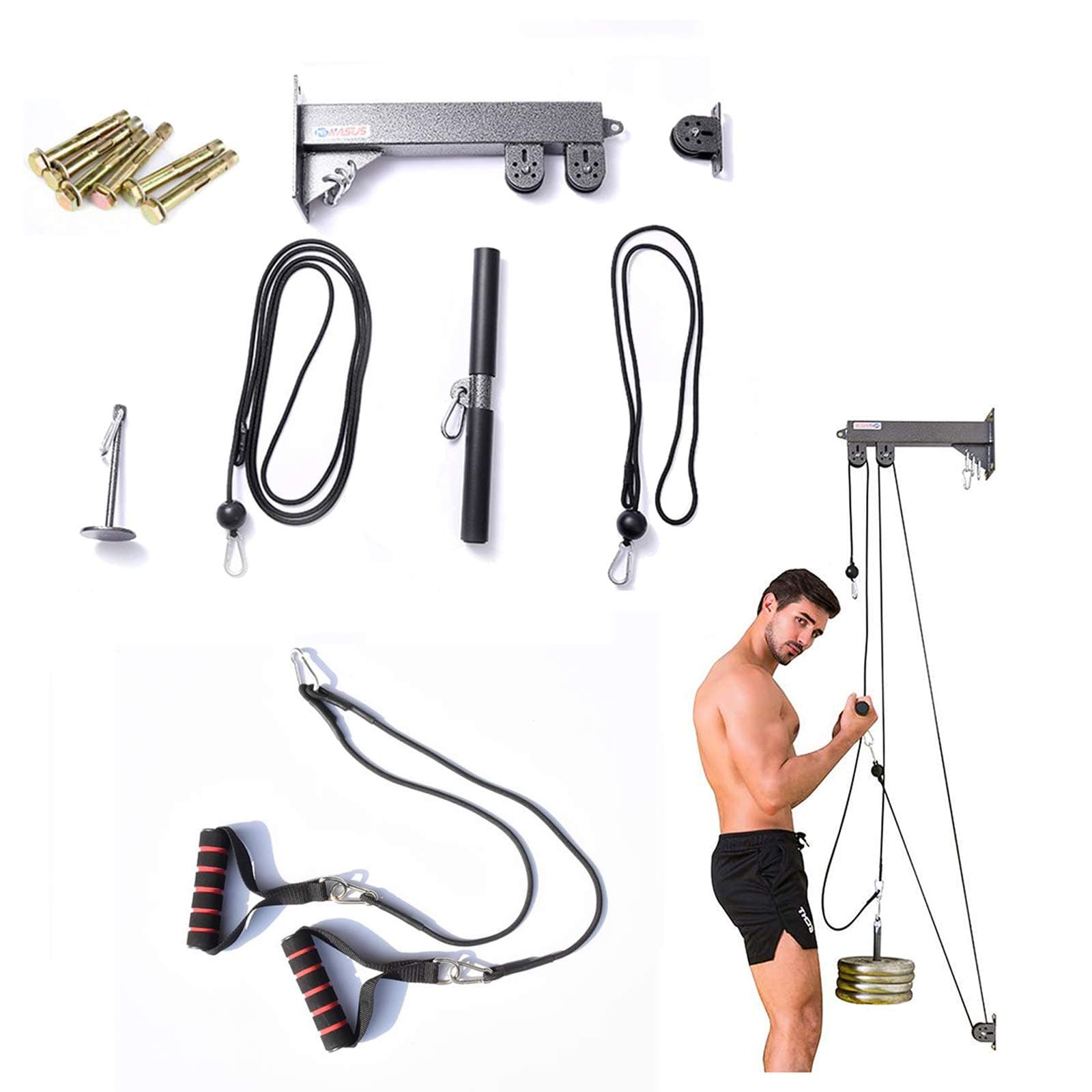 Forearm Wrist Trainer, Tricep Workout Machine Wall-Mounted Cable Pulley System with Loading Pin for LAT Pull Down, Biceps Curl, Forearm and Wrist Blaster At Home Gym