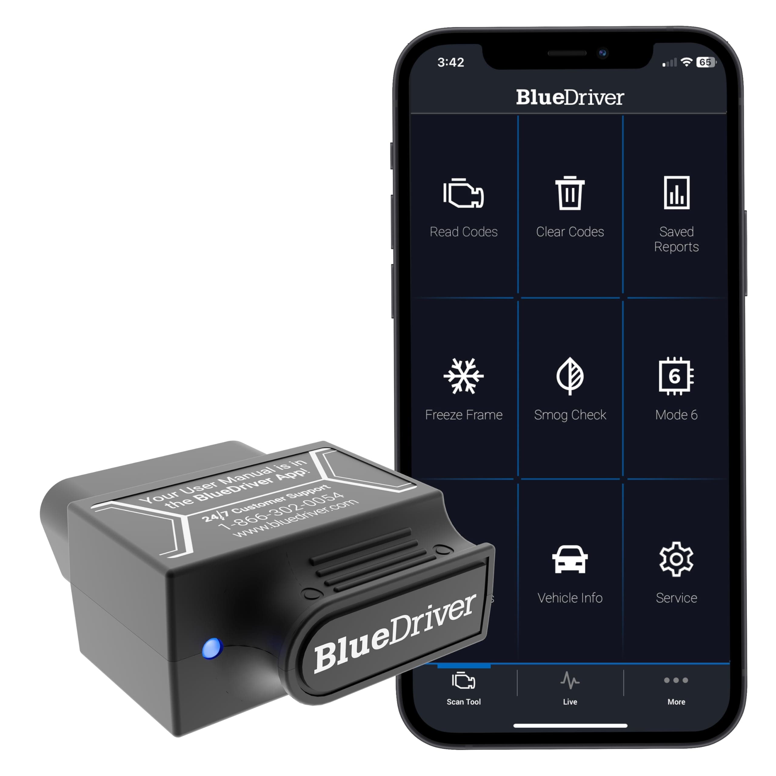 BlueDriver Bluetooth Pro OBDII Scan Tool for iPhone & Android - No Subscription Fee - OBD2 Car Scanner and Code Reader - Diagnose Check Engine, ABS, SRS, Airbag & 7000+ Issues on Vehicles 1996+