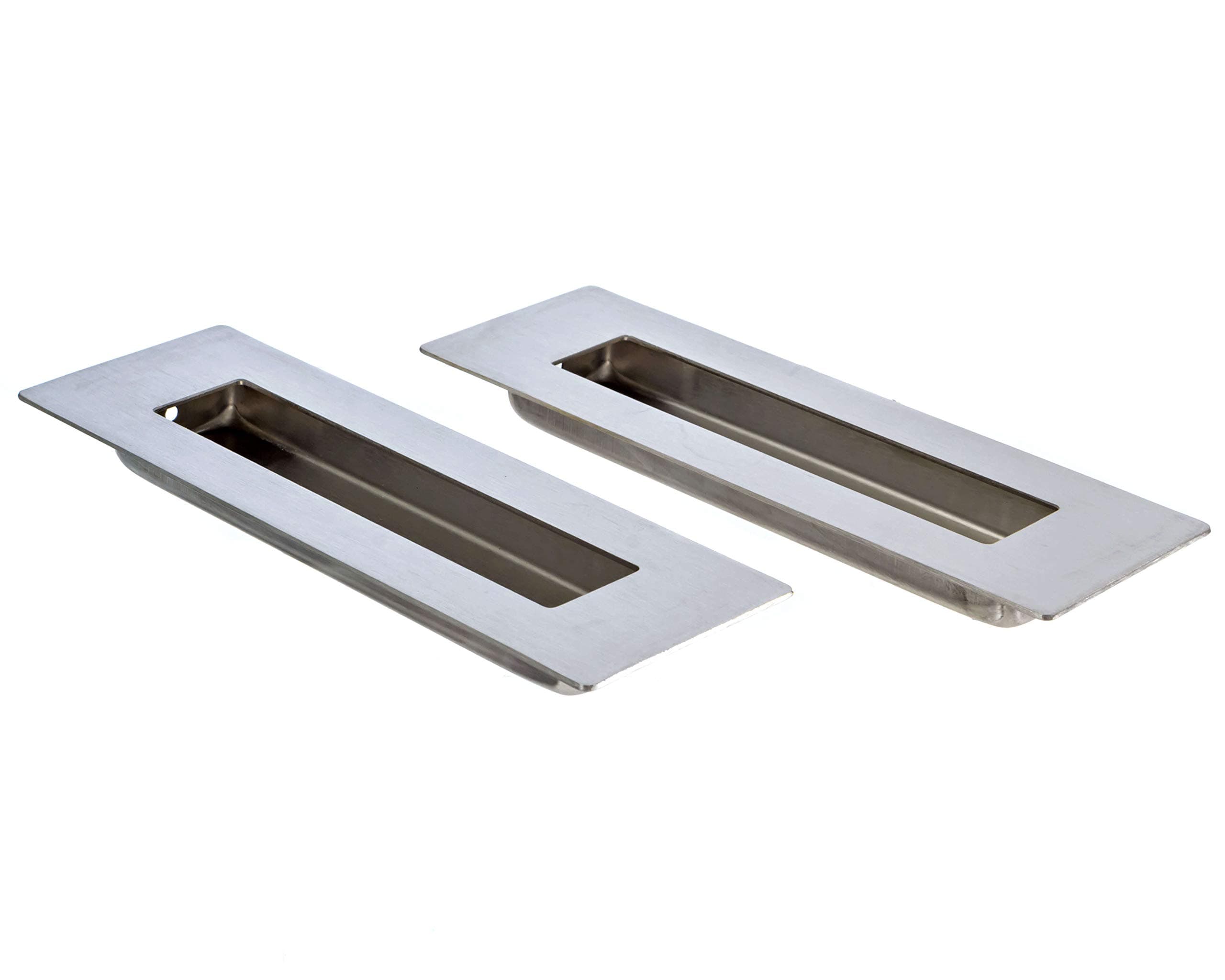 Pocket Door Pulls (Set of 2 Handles) - 6" Brushed Flush Pull Stainless Steel with Satin Finish | Perfect for Sliding Door, Cabinet and Closet | With Recessed Finger Pulls