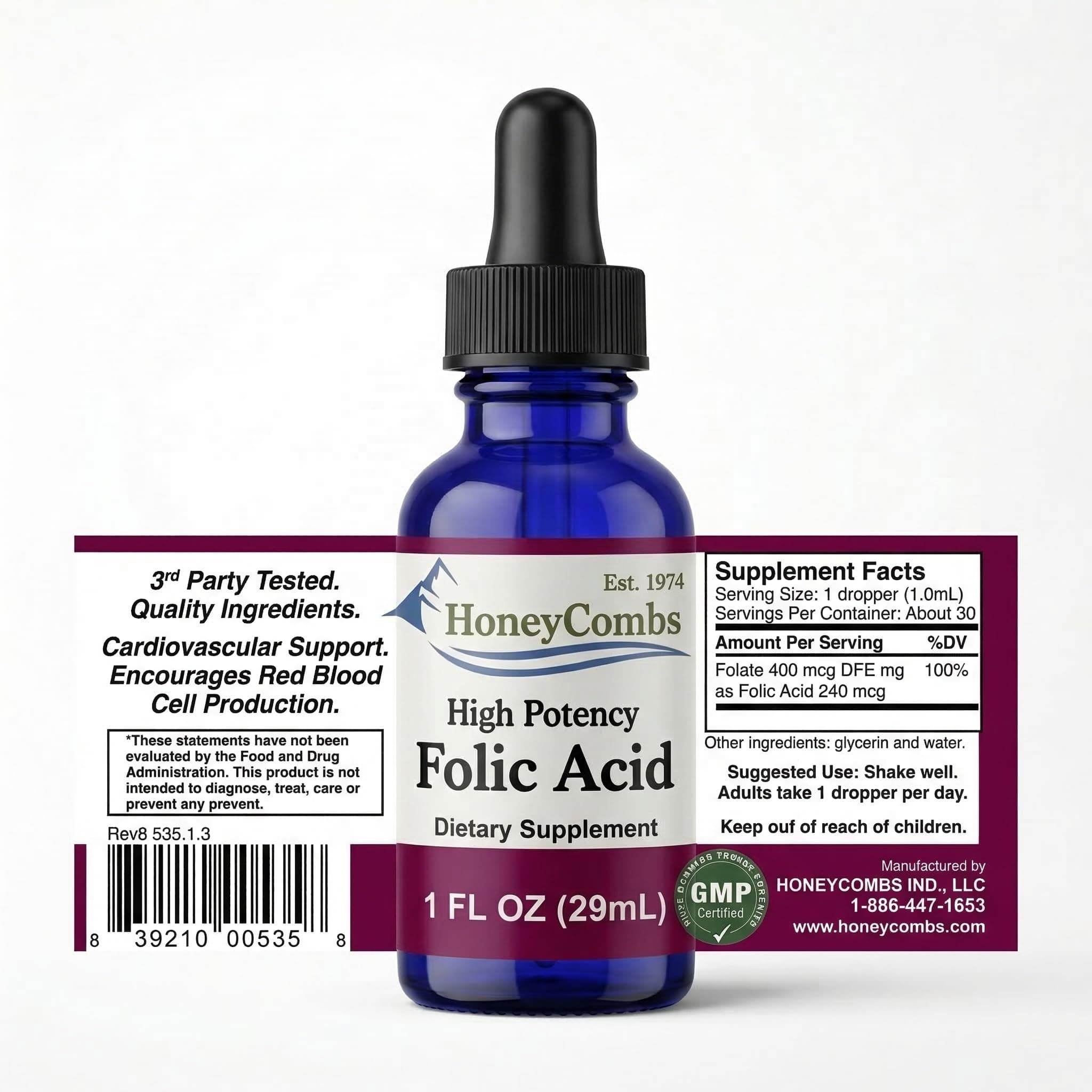 Vitamin B9 (Folic Acid) Drops – B Vitamin Liquid Folate Drops to Support Blood Cells, Brain Function & Liver – Liquid Vitamins for Pregnancy – Alcohol-Free, Gluten Free Folic Acid Supplement, 1 Fl Oz.