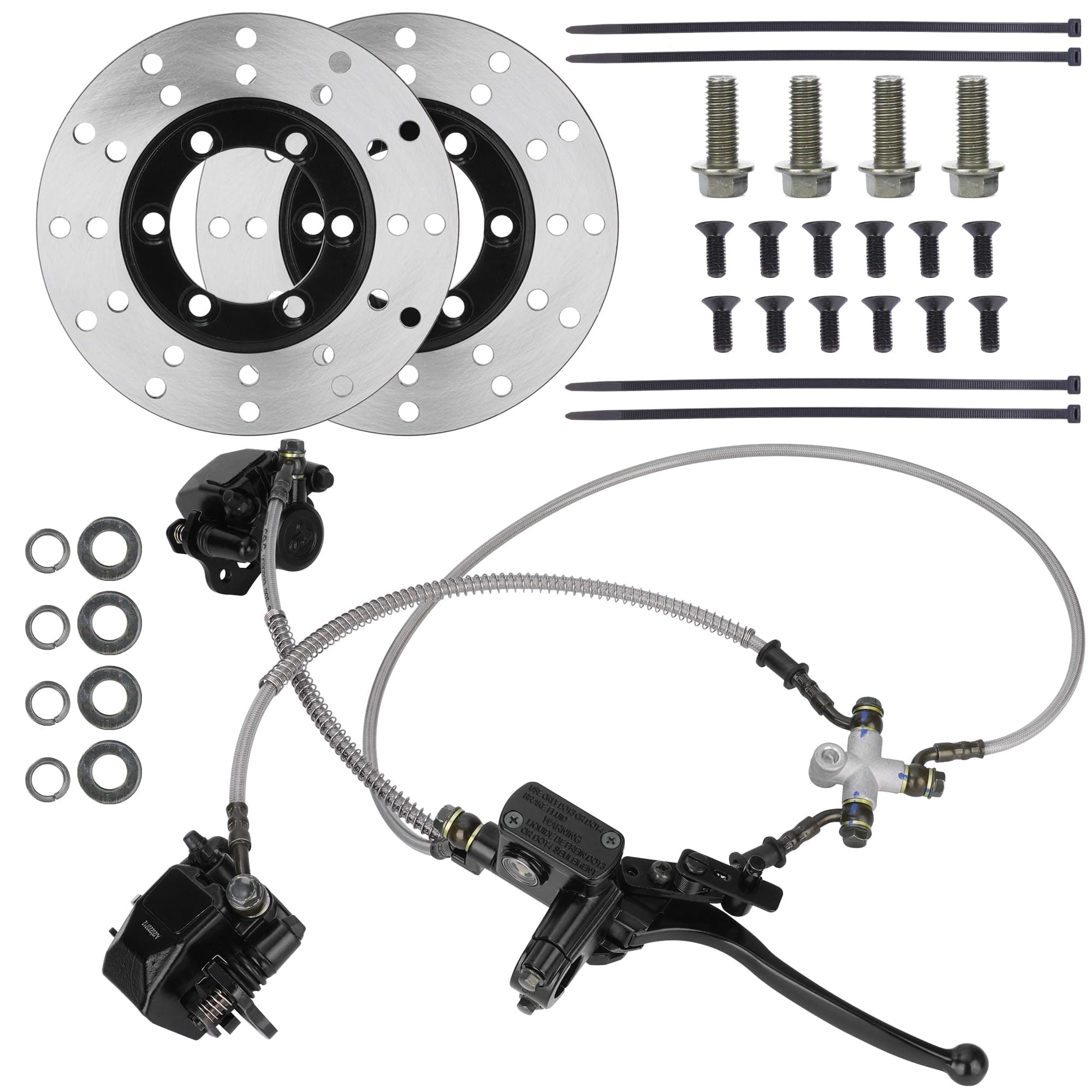 RUTU Front Brake Master Cylinder Caliper Kit for 125cc-250cc ATV, Front Twin Brake Caliper Master Cylinder Assembly for 4 wheeler Go Kart Buggy Quad Golf Cart - 130mm Brake Disc