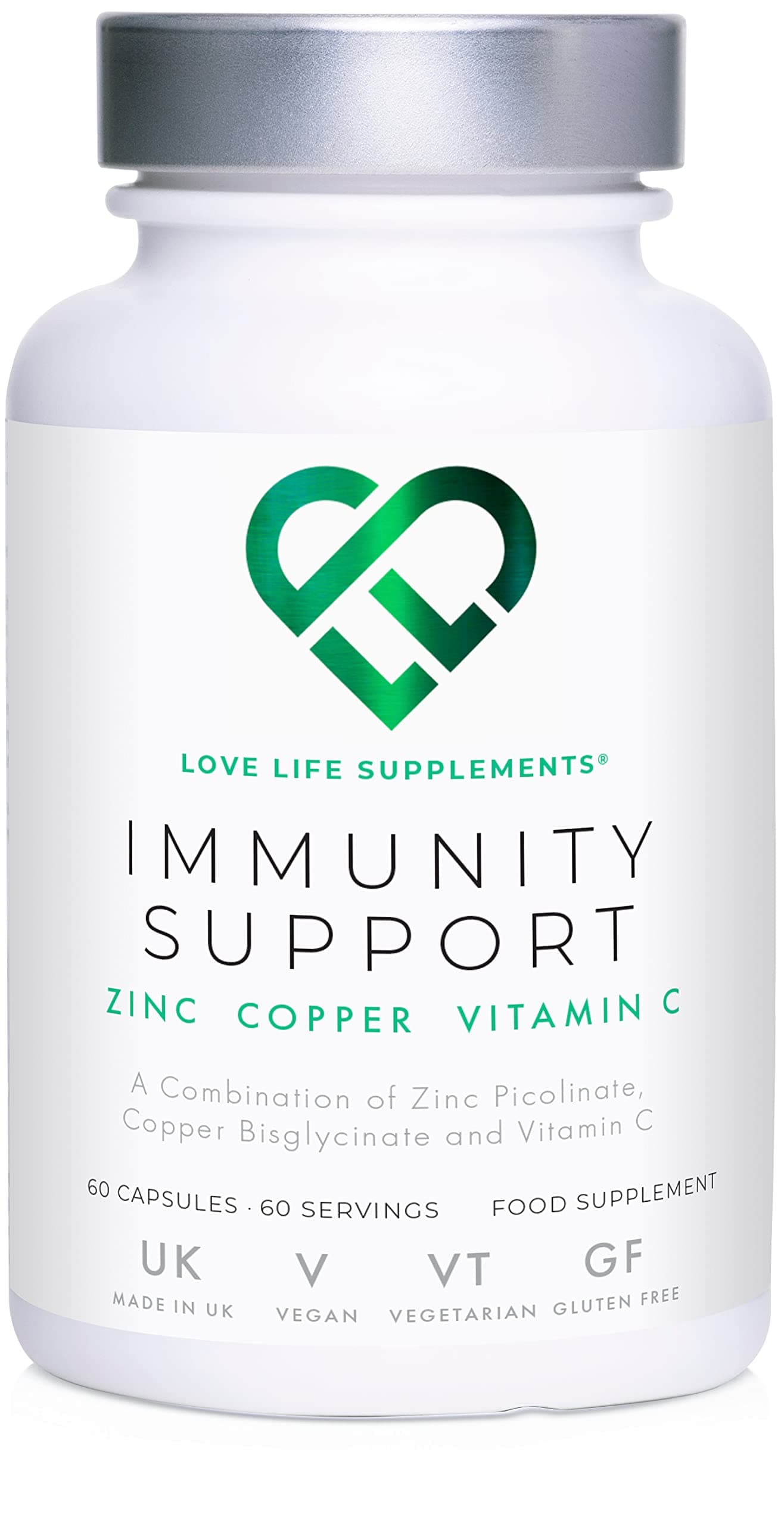 Immunity Support by LLS | 60 Immune System Booster Capsules - 60 Day Supply | Immune System Vitamins Zinc, Copper & Vitamin C | Immune Booster by Love Life Supplements