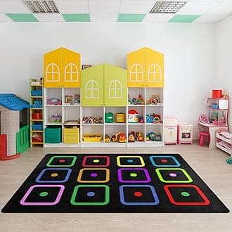 Classroom Carpets Playmat Rugs - 5x7 Ft Kids Rug with Rubber Backing, Color Squares&Dots Classroom Seating Rug Play Mat Nursery Rugs for Preschool Elementary Playroom -12 Seating