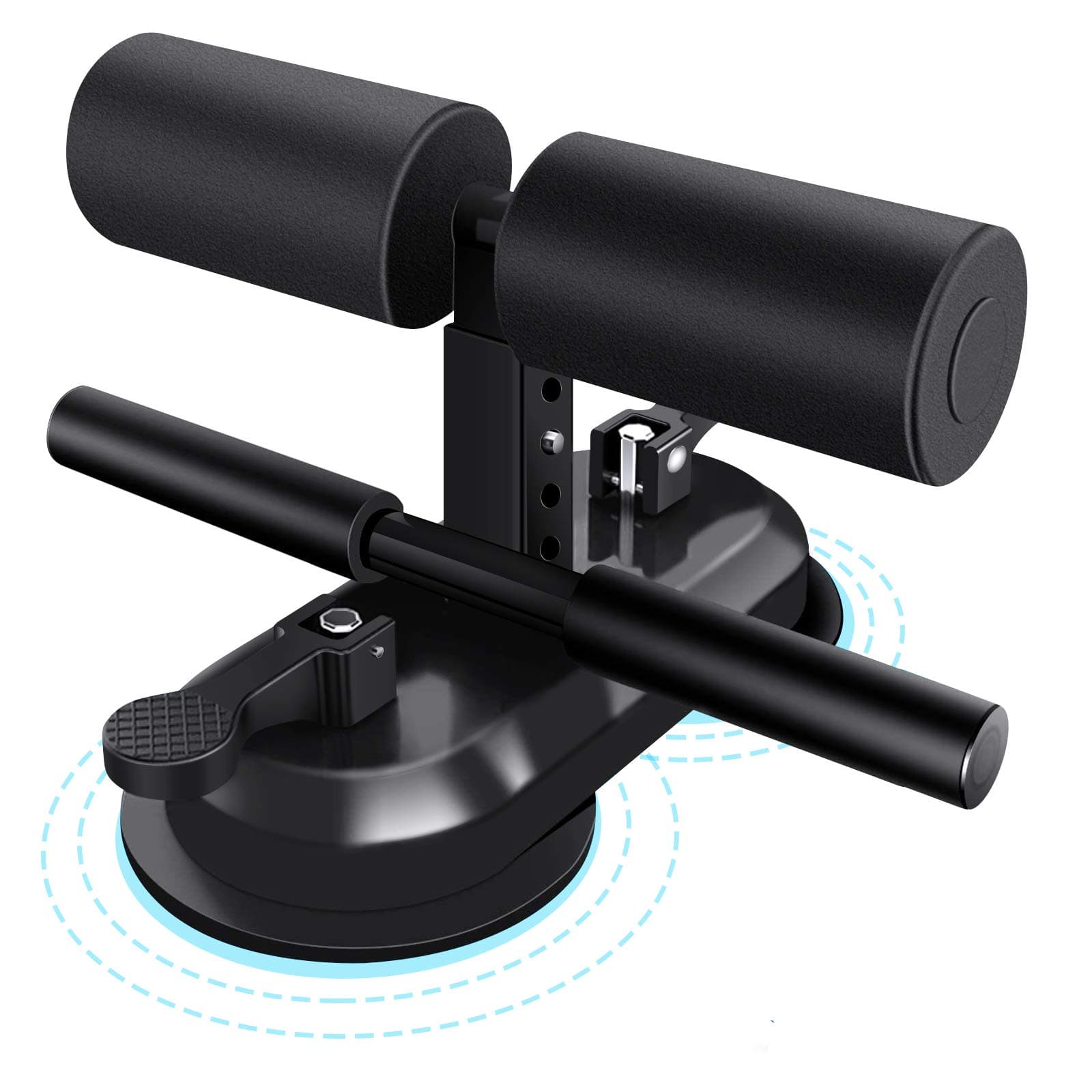 Sit Up Bar Floor, Portable Sit Up Exercise Equipment with 2 Strong Suction Cups and Adjustable Foot Holder, Abs Master Assistant Device for Home Workout with Massage Roller