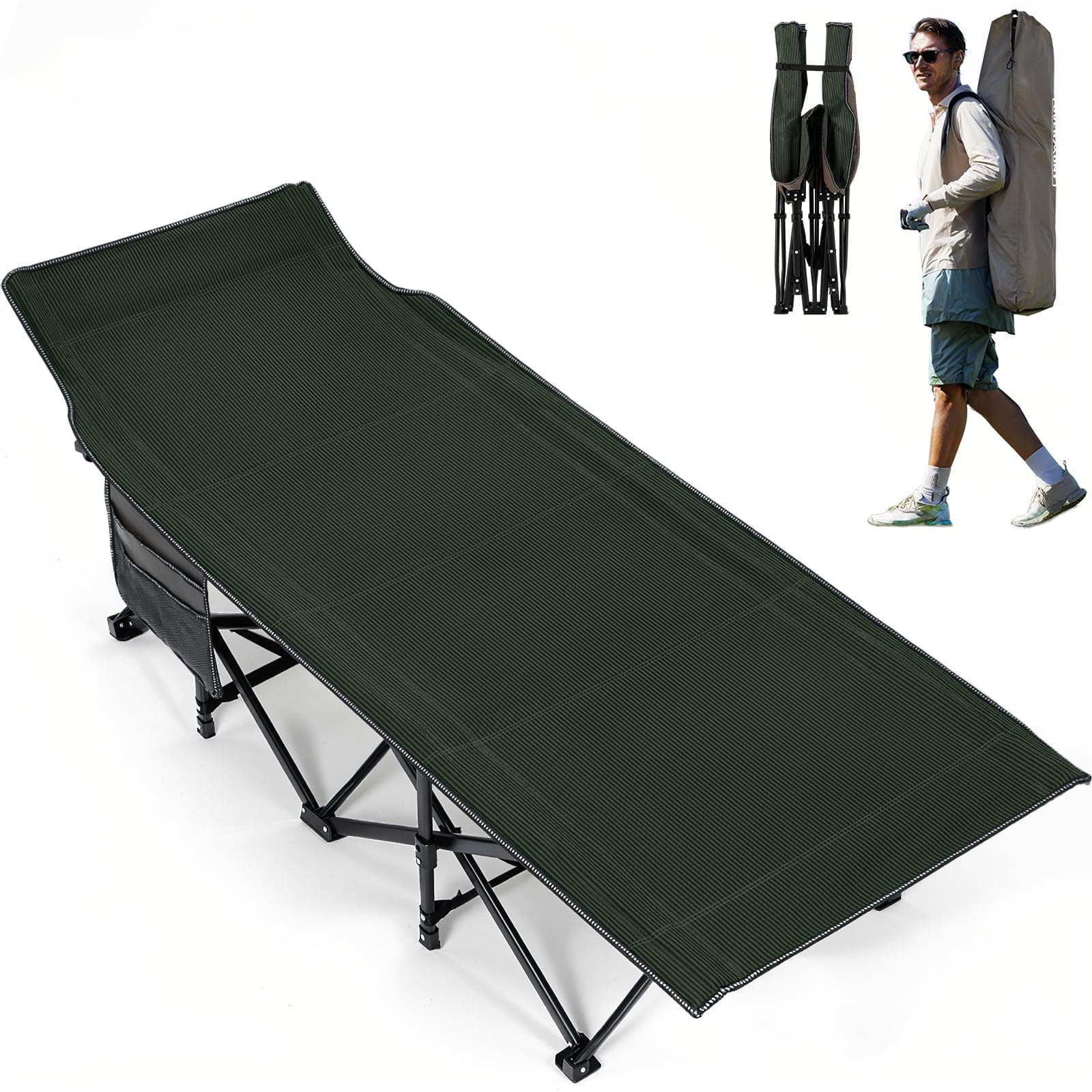 OVERMONT Oversized Folding Camping Bed for Adults - Portable Folding Sleeping Cot with Carry Bag Load 550 LBS for Outdoor Travel Home Office Nap