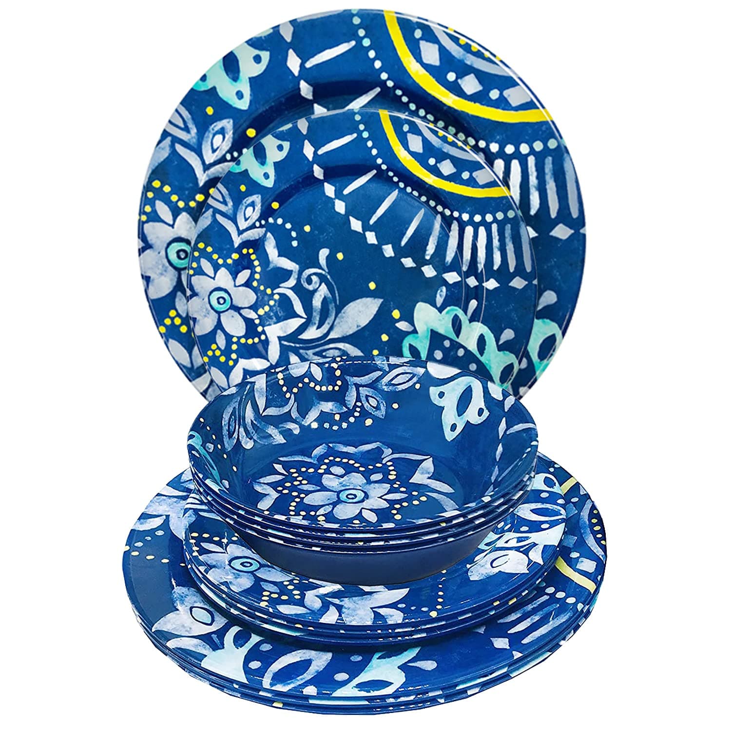 Set Of 12 Dinnerware Set (Mix Color Flower Pattern)