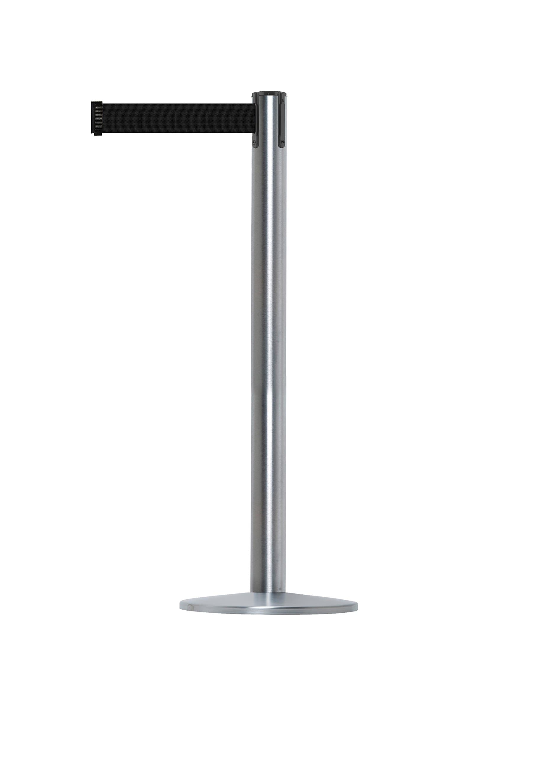 Tensabarrier 889U-3B-STD-B9-STE Advance Post in Brushed Stainless Steel, Webbing with an Anti Tamper Tape End, 2.3 m, Black