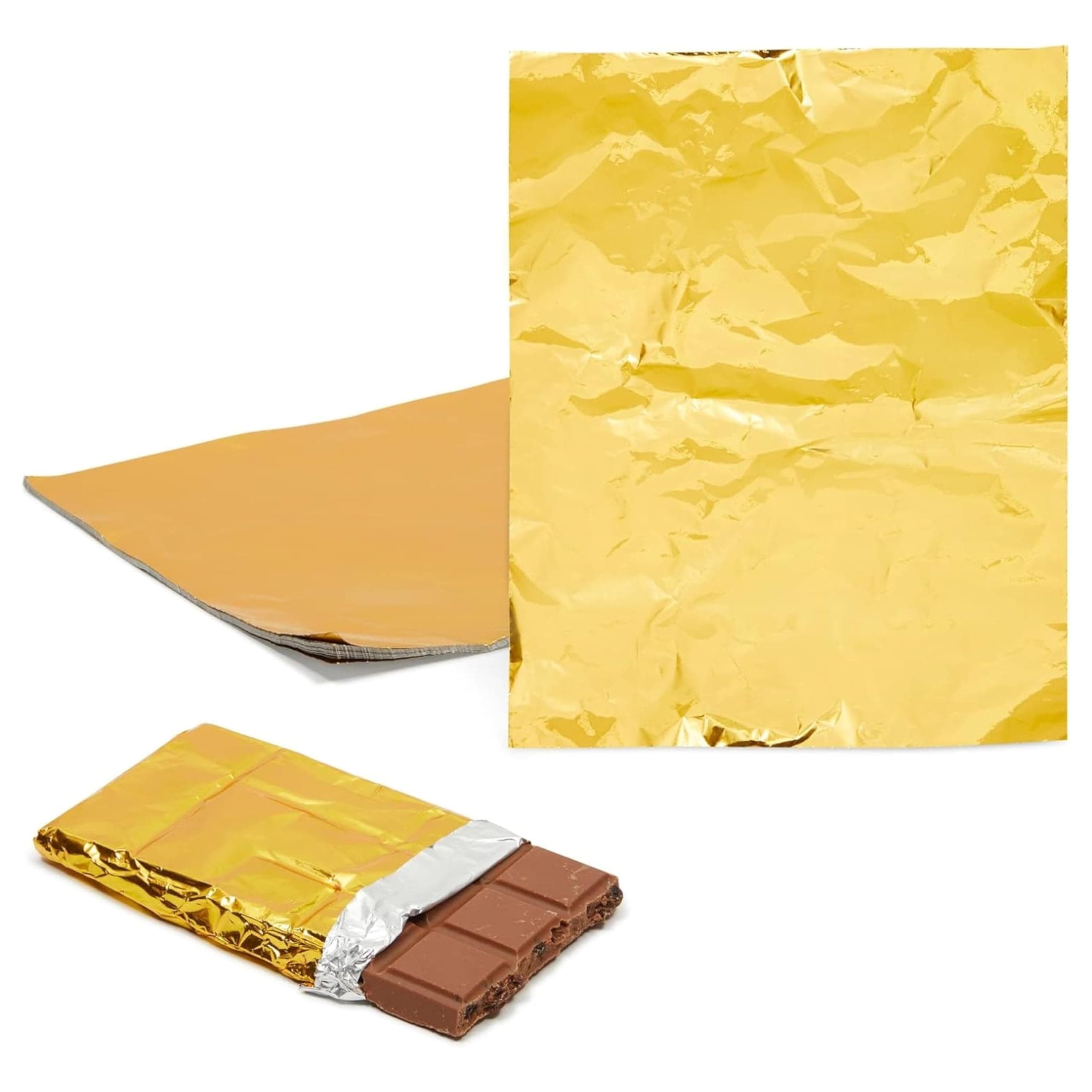 Juvale 100 Pack Gold Foil Sheets for Chocolate, Candy Bar Wrappers for Caramel and Sweets (6 x 7.5 In)