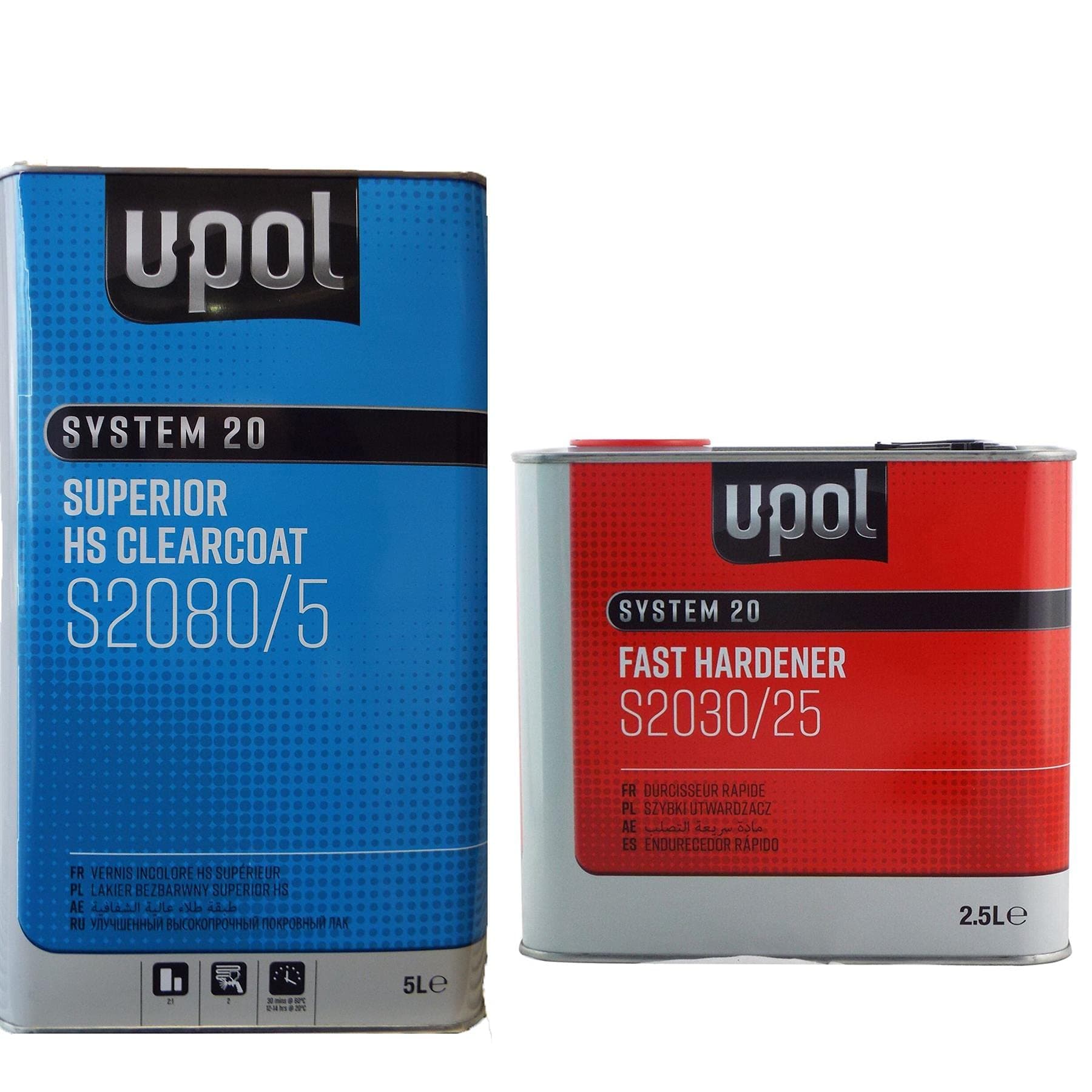 U-POL 7.5lt Clear Lacquer Kit S2080 2K HS Acrylic 5 Litre Clearcoat Lacquer + UPol S2030 Fast 2.5 Litre Hardener Activator